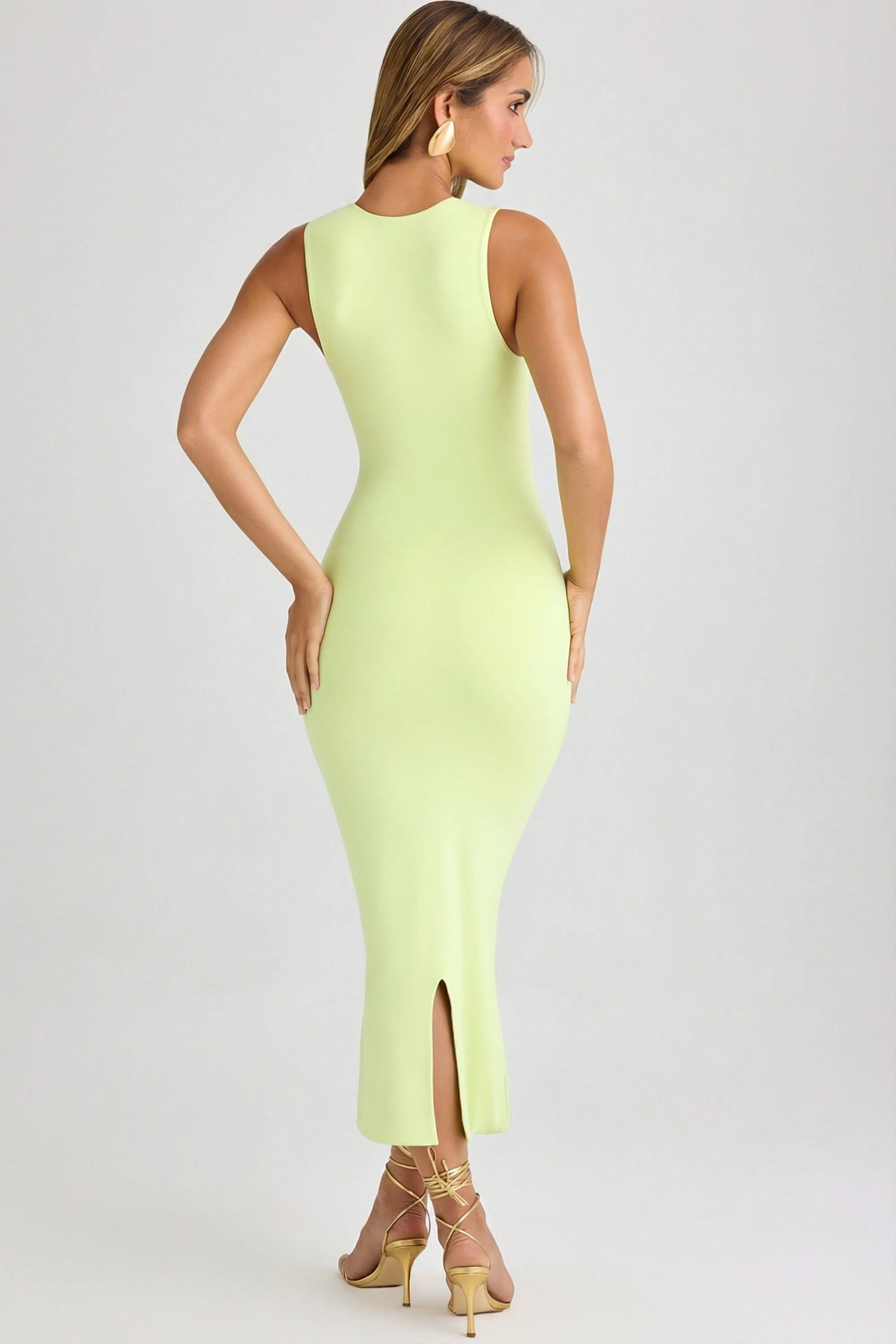 Modal Square-Neck Bodycon Midi Dress in Matcha Green - Image 2