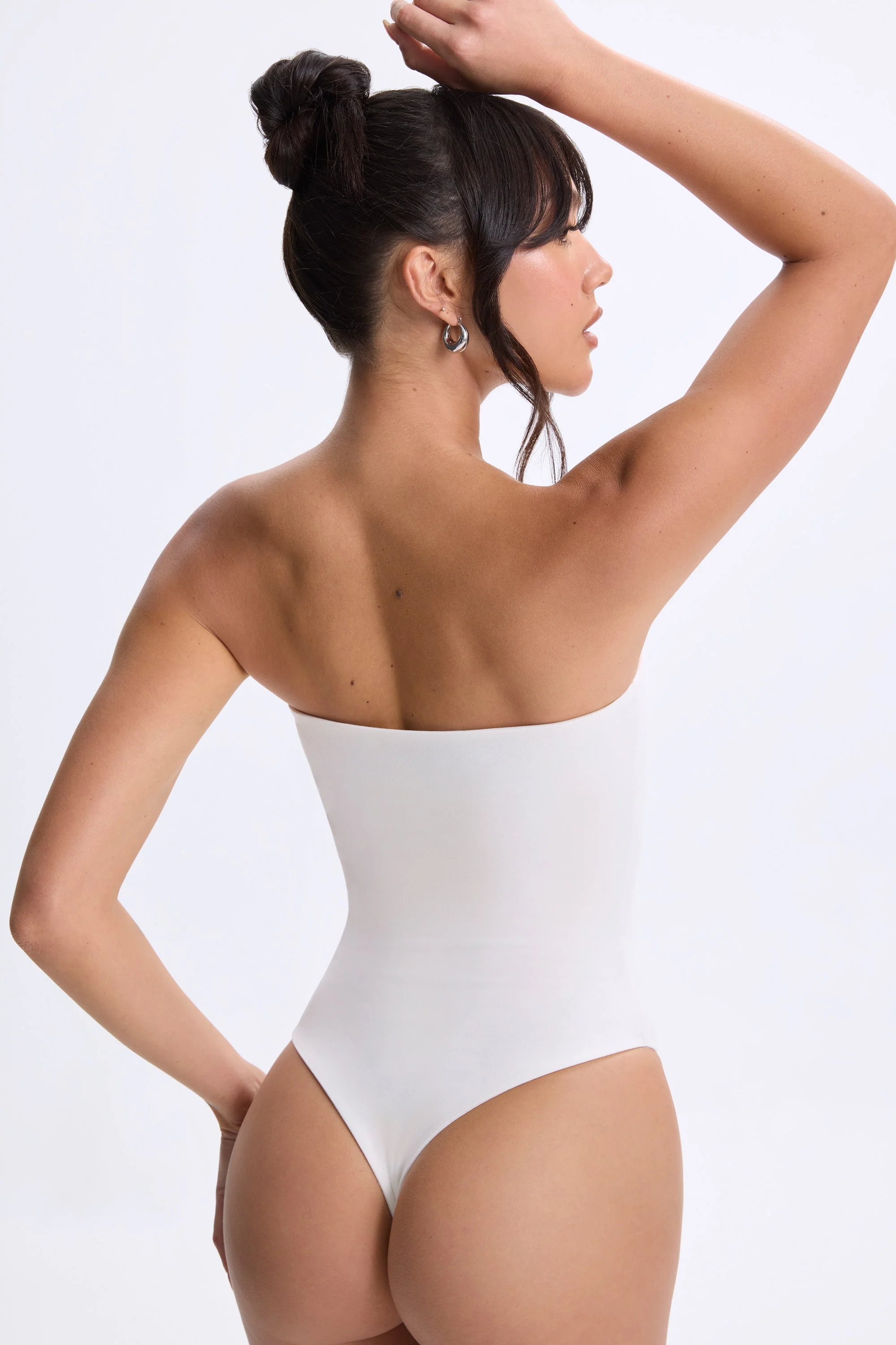 Modal Bandeau Thong Bodysuit in White - Image 2