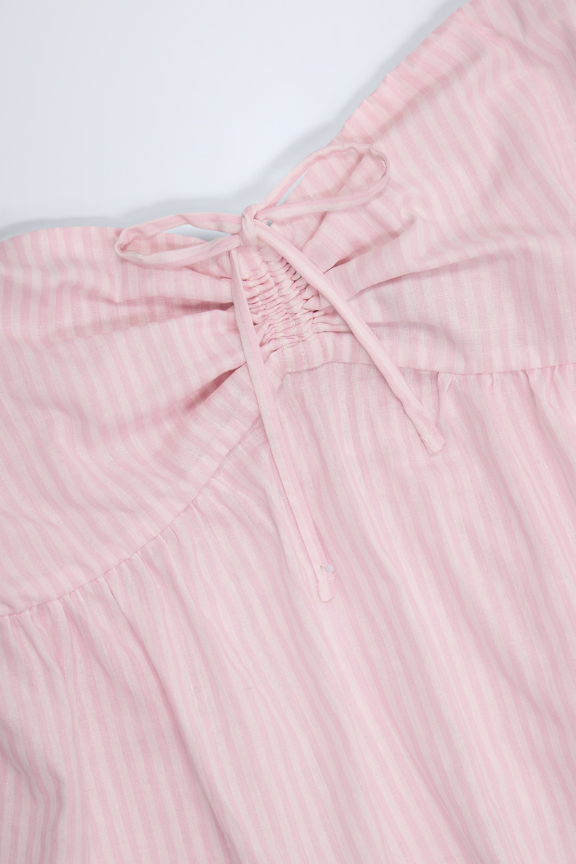 Tie-Front Strapless Cotton-Poplin Crop Top in Pink White Stripe - Image 11