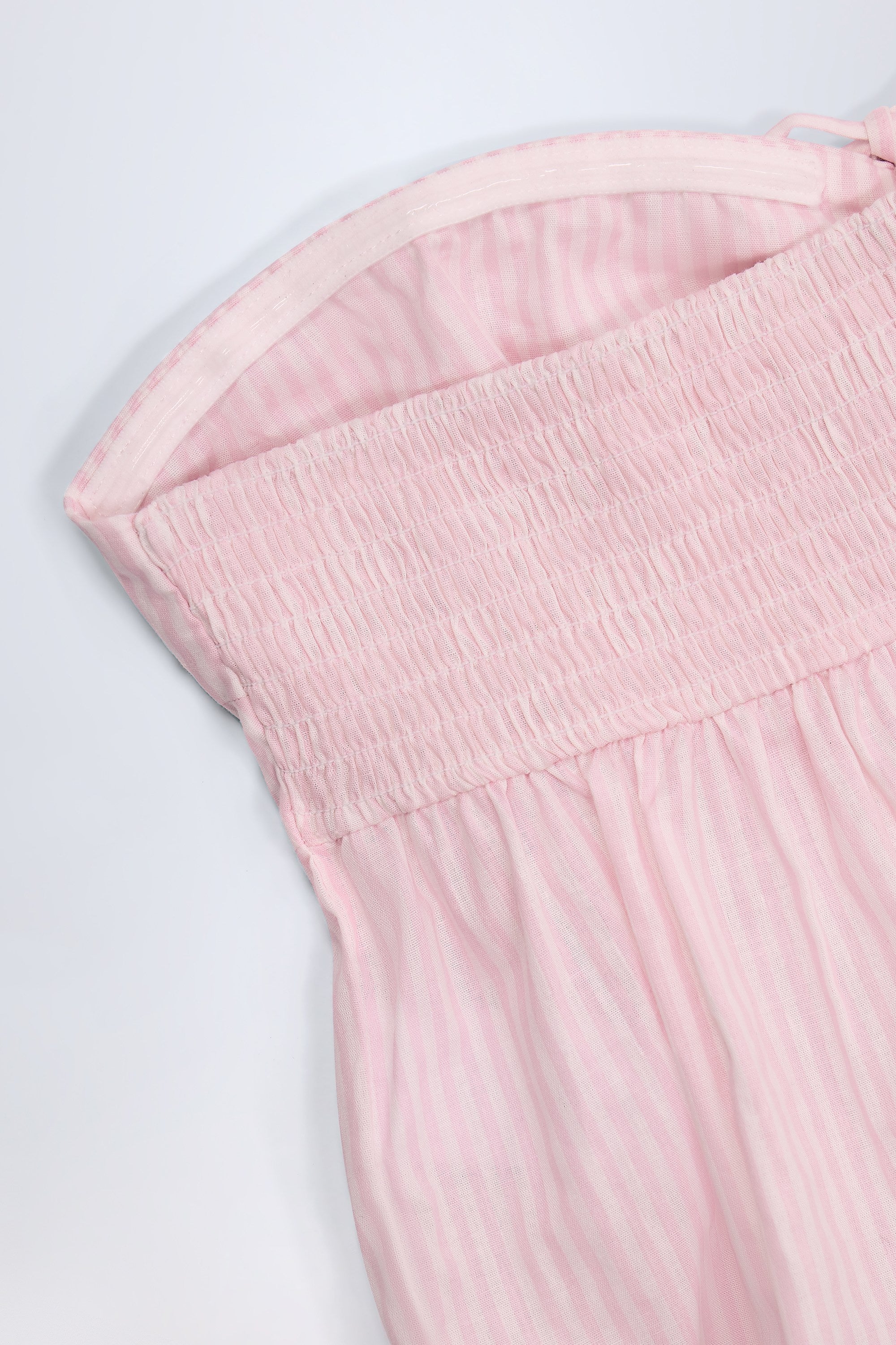 Tie-Front Strapless Cotton-Poplin Crop Top in Pink White Stripe - Image 12