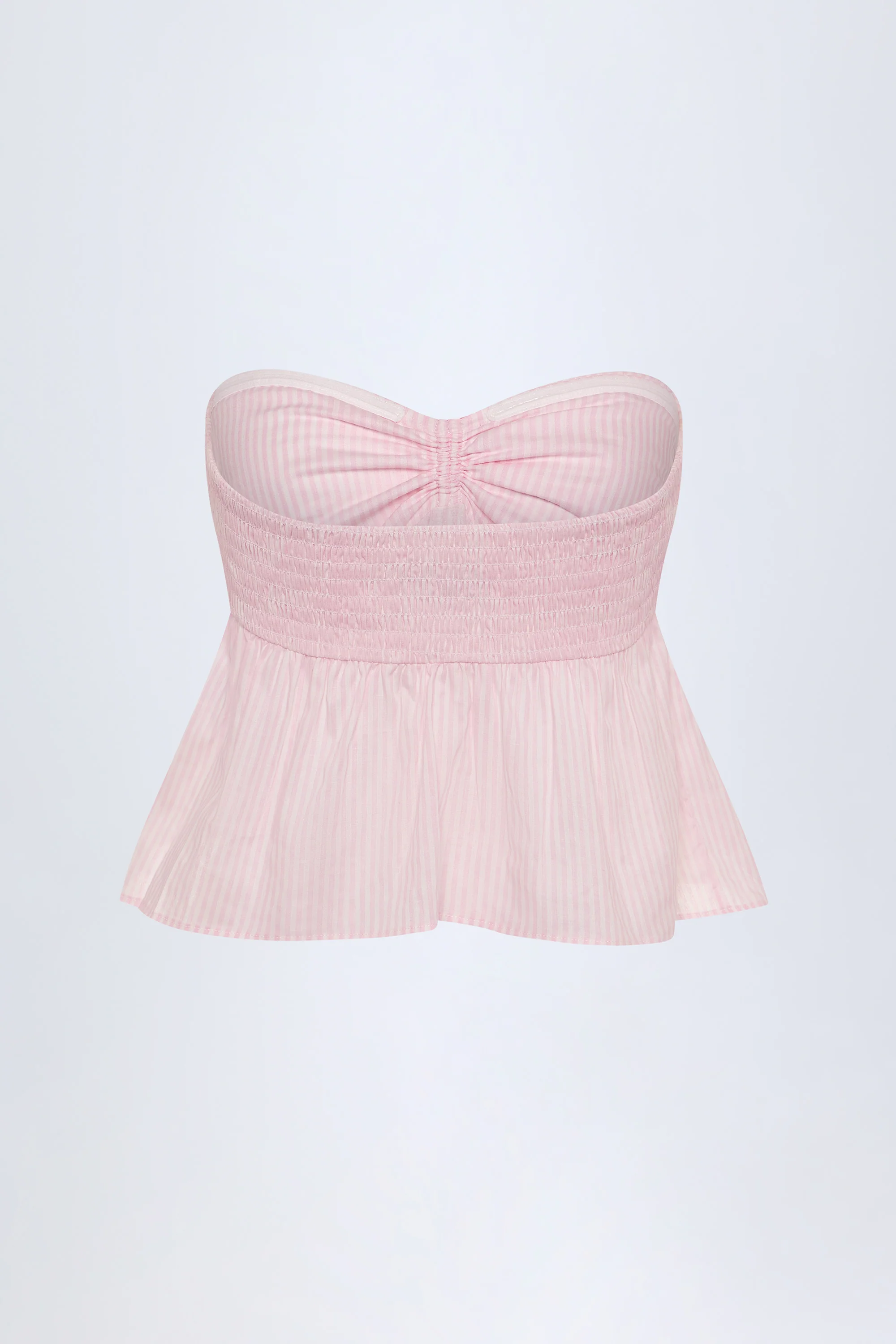 Tie-Front Strapless Cotton-Poplin Crop Top in Pink White Stripe - Image 6