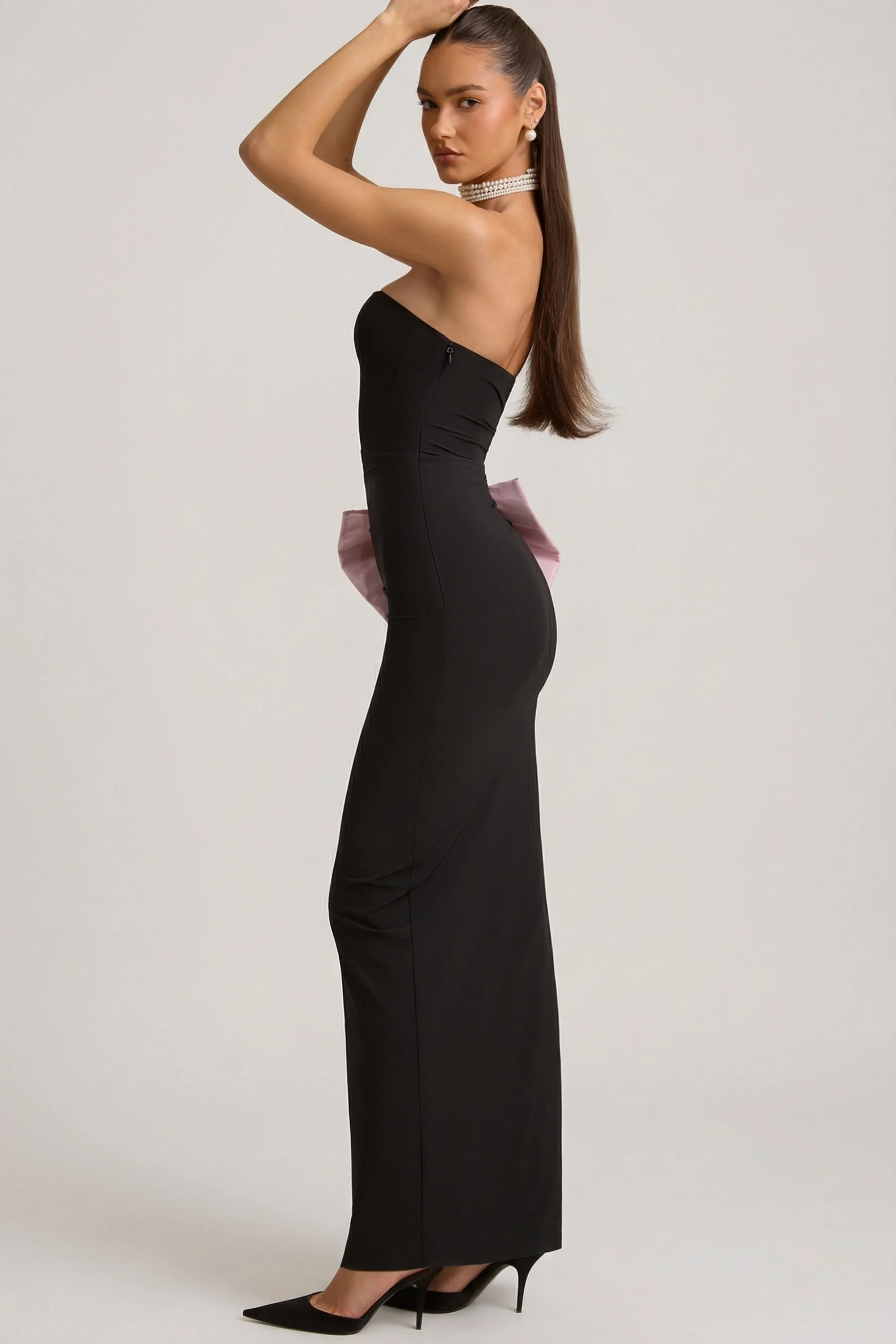 Strapless Bow-Detail Maxi Dress in Black - Image 3