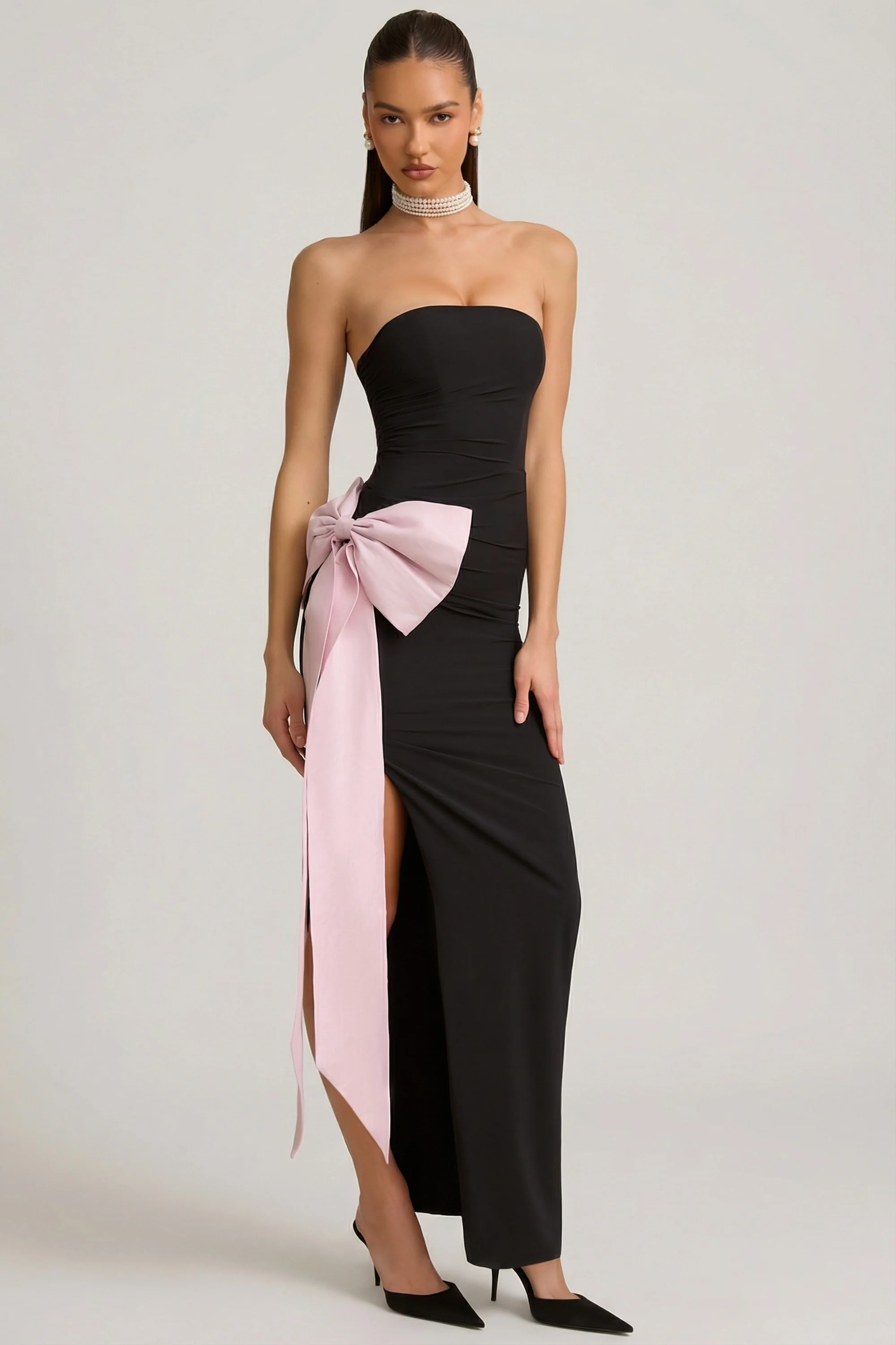 Strapless Bow-Detail Maxi Dress in Black - Image 5
