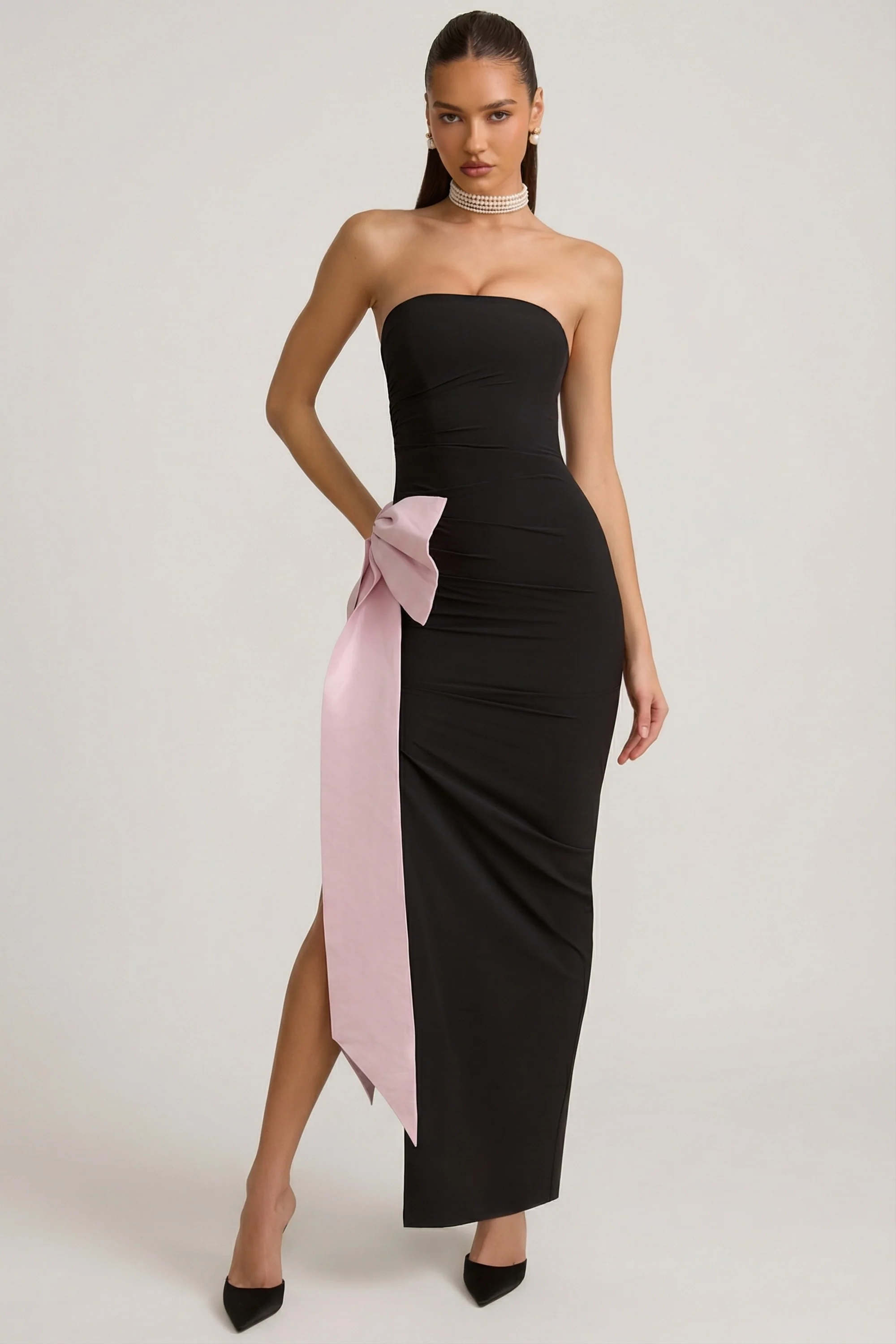 Strapless Bow-Detail Maxi Dress in Black - Image 8