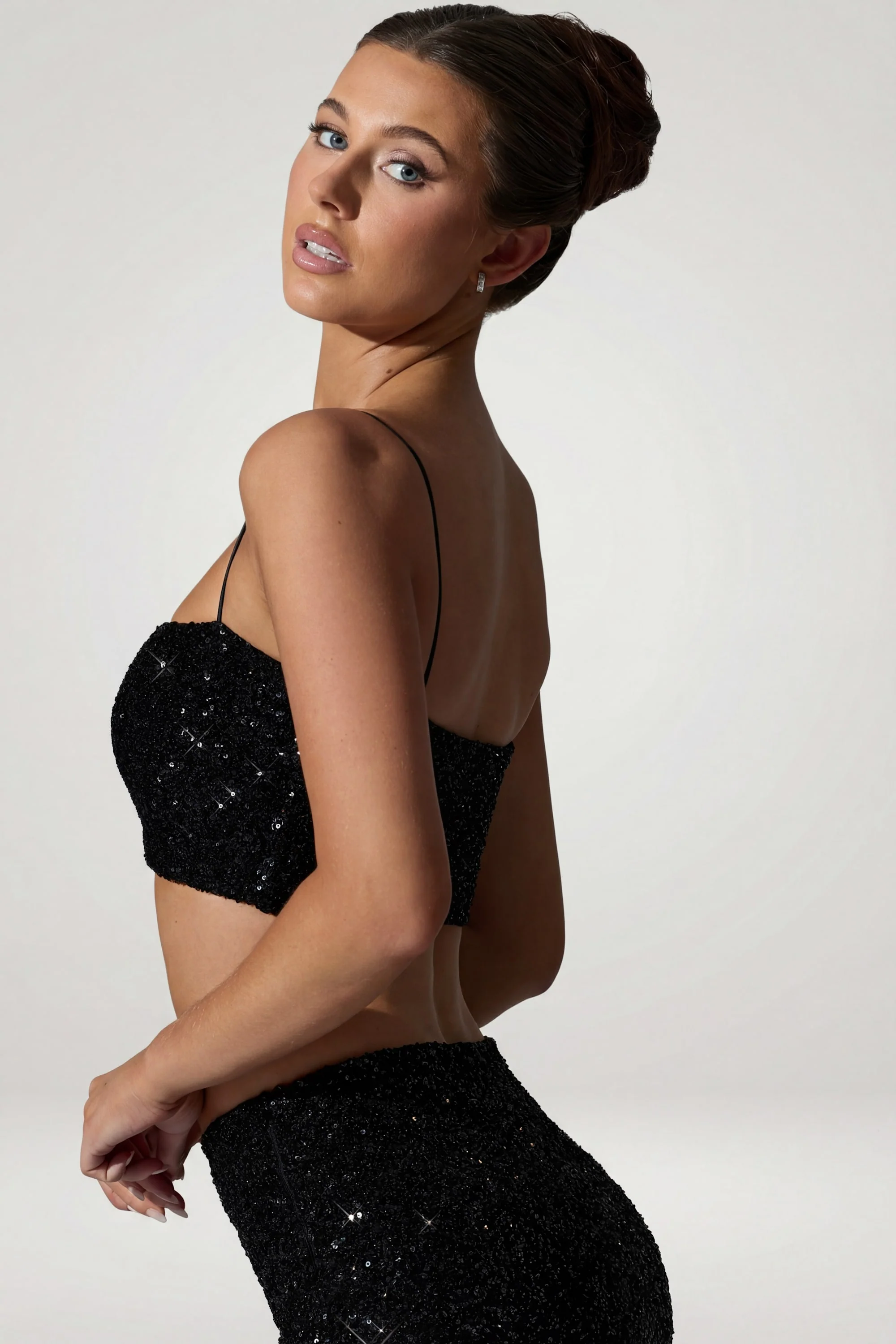 Embellished Cut-Out Crop Top in Black - Image 4