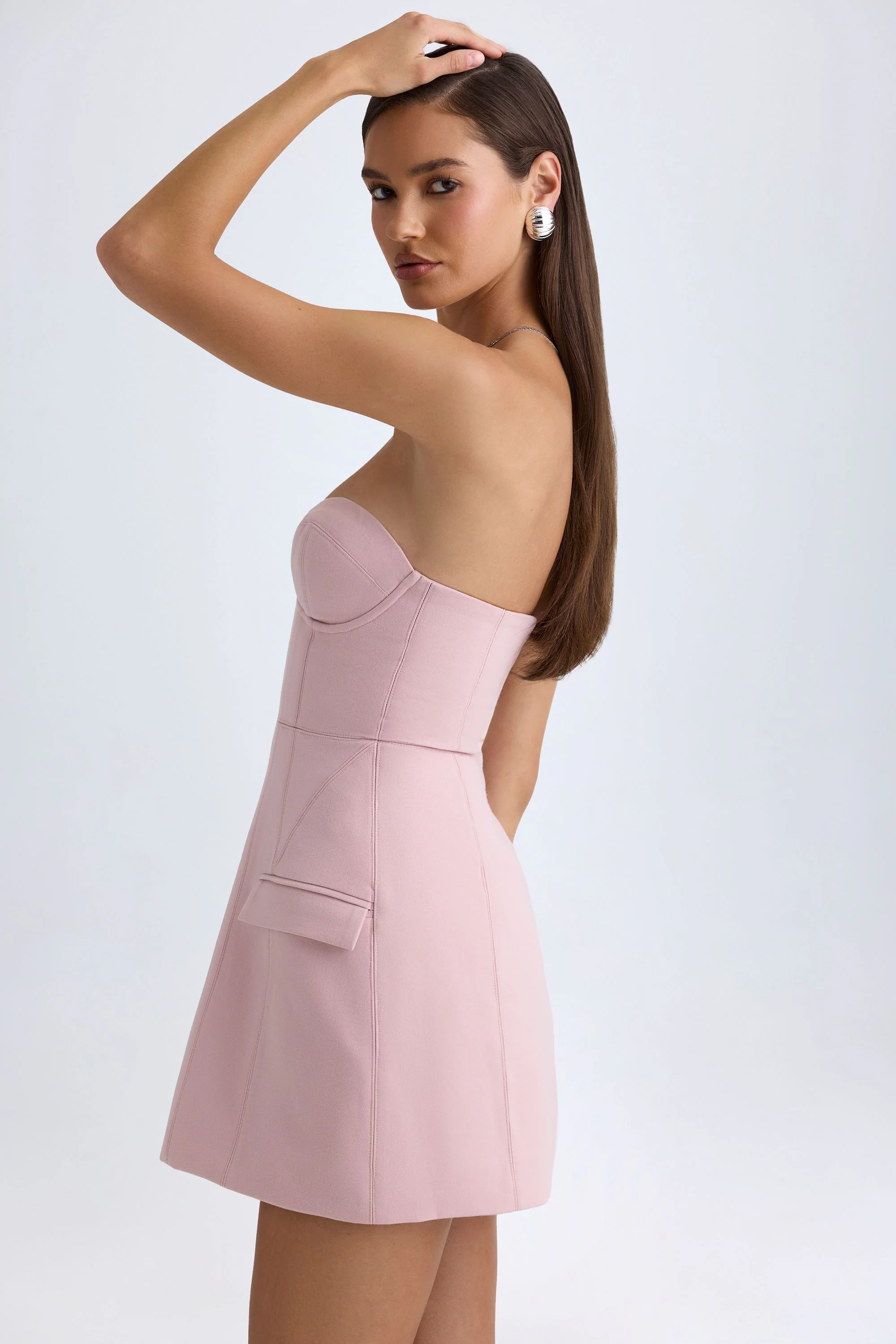 Strapless Structured Tulip Mini Dress in Pink Mauve - Image 4