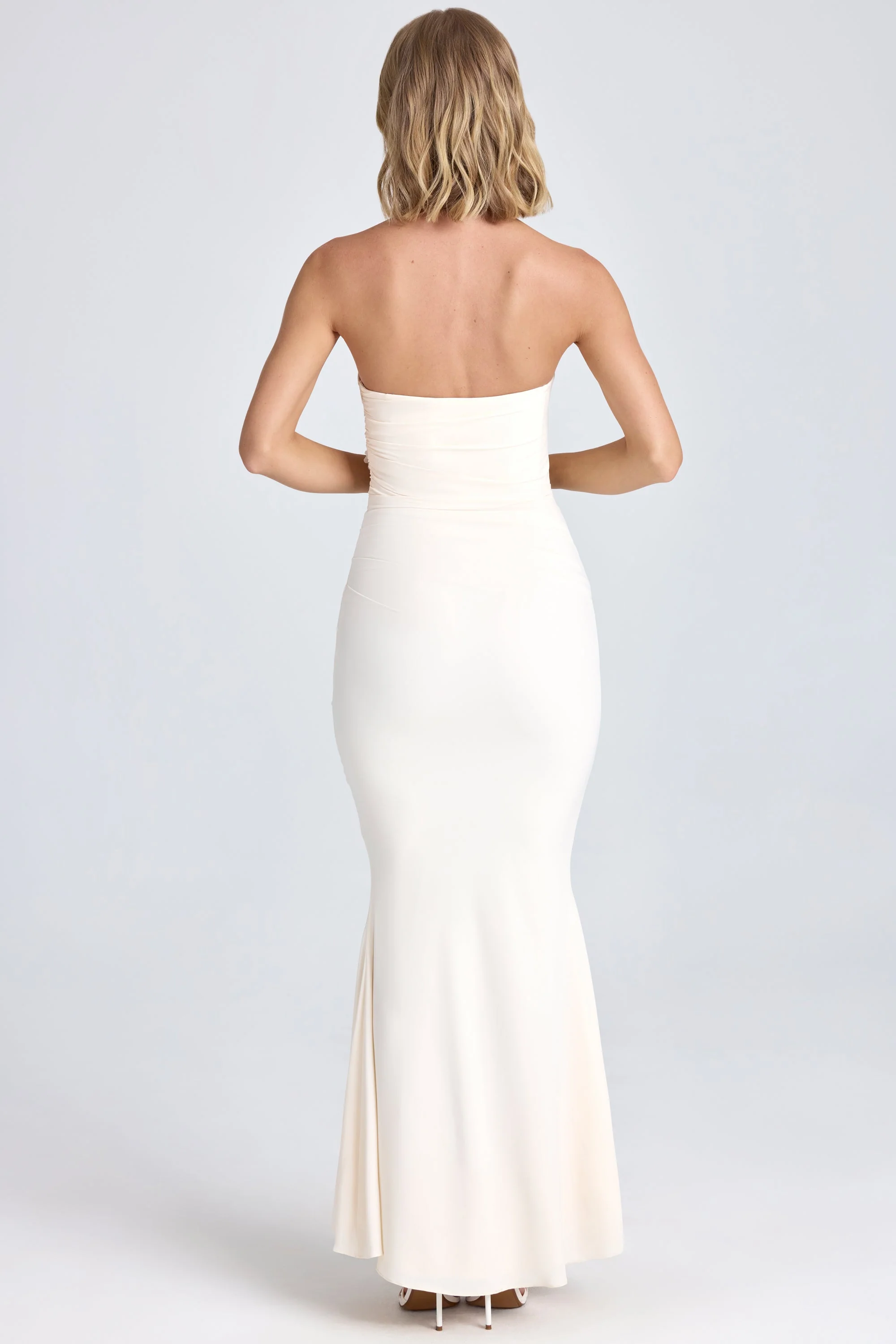 Draped Floral-Appliqué Maxi Dress in Ivory - Image 2