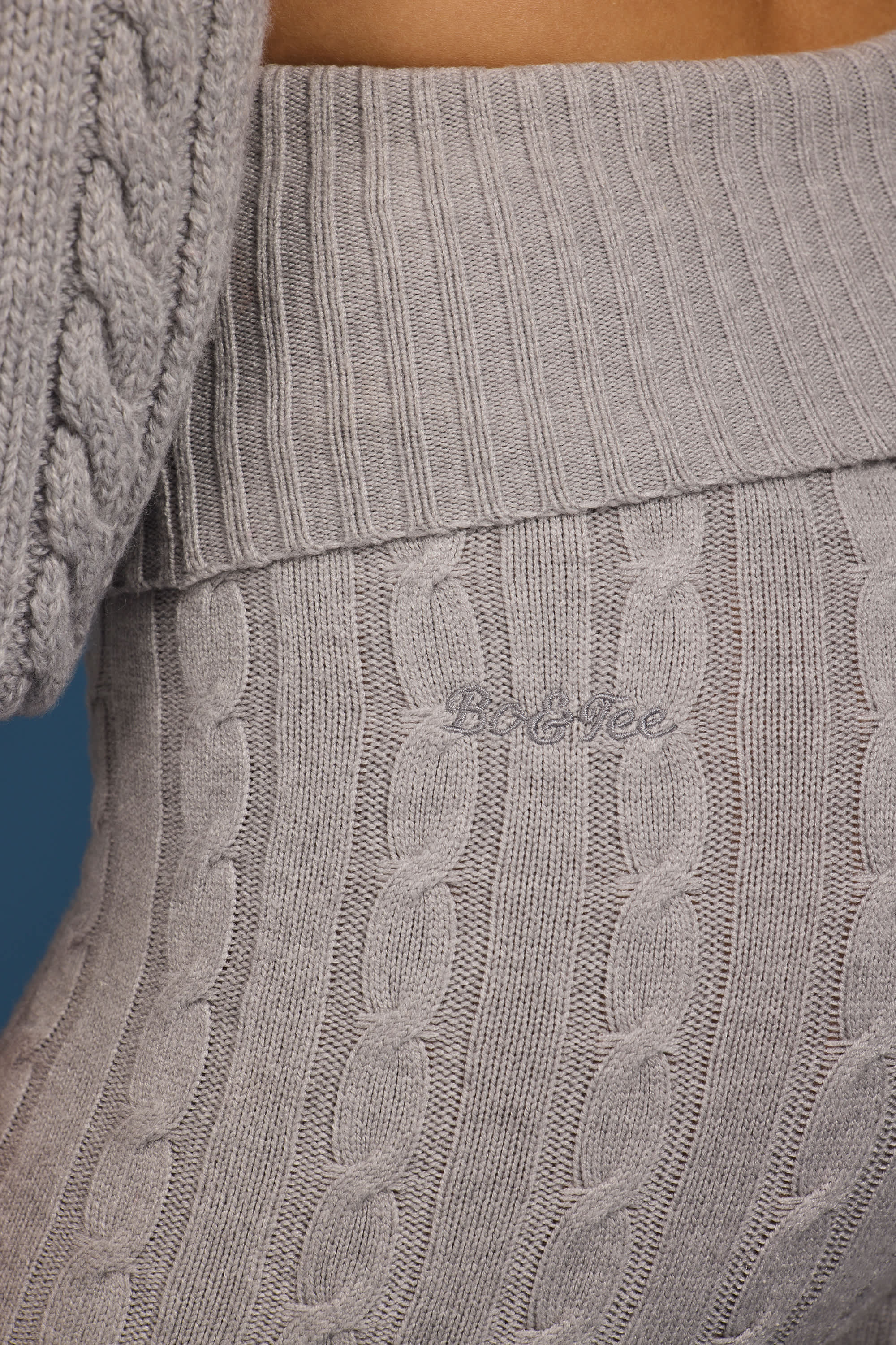 Cable Knit Foldover Flared Trousers in Grey Marl - Image 4