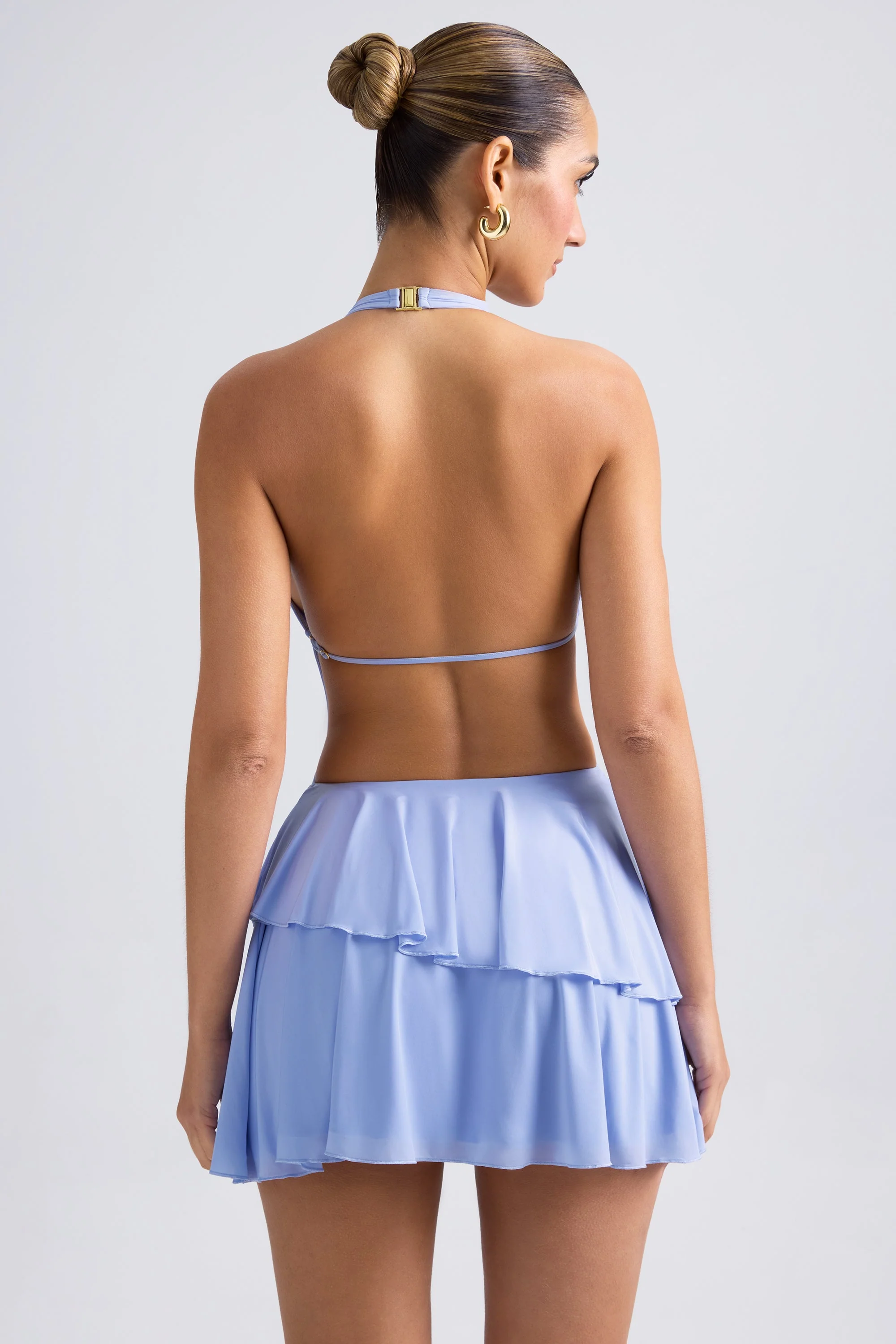 Ruffled Cut-Out Halterneck Mini Dress in Periwinkle Blue - Image 2