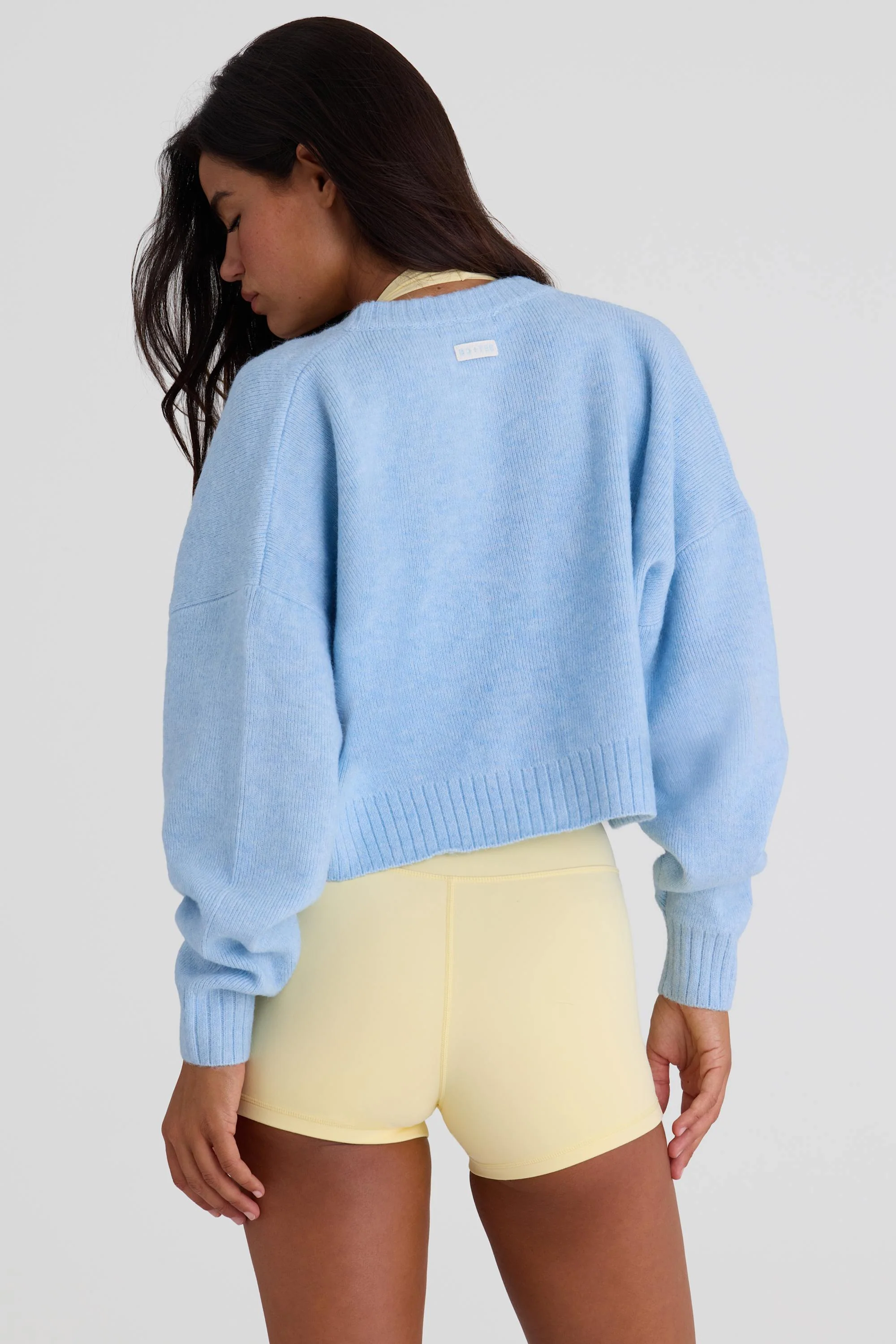 Knit Cropped Cardigan in Powder Blue - Image 2
