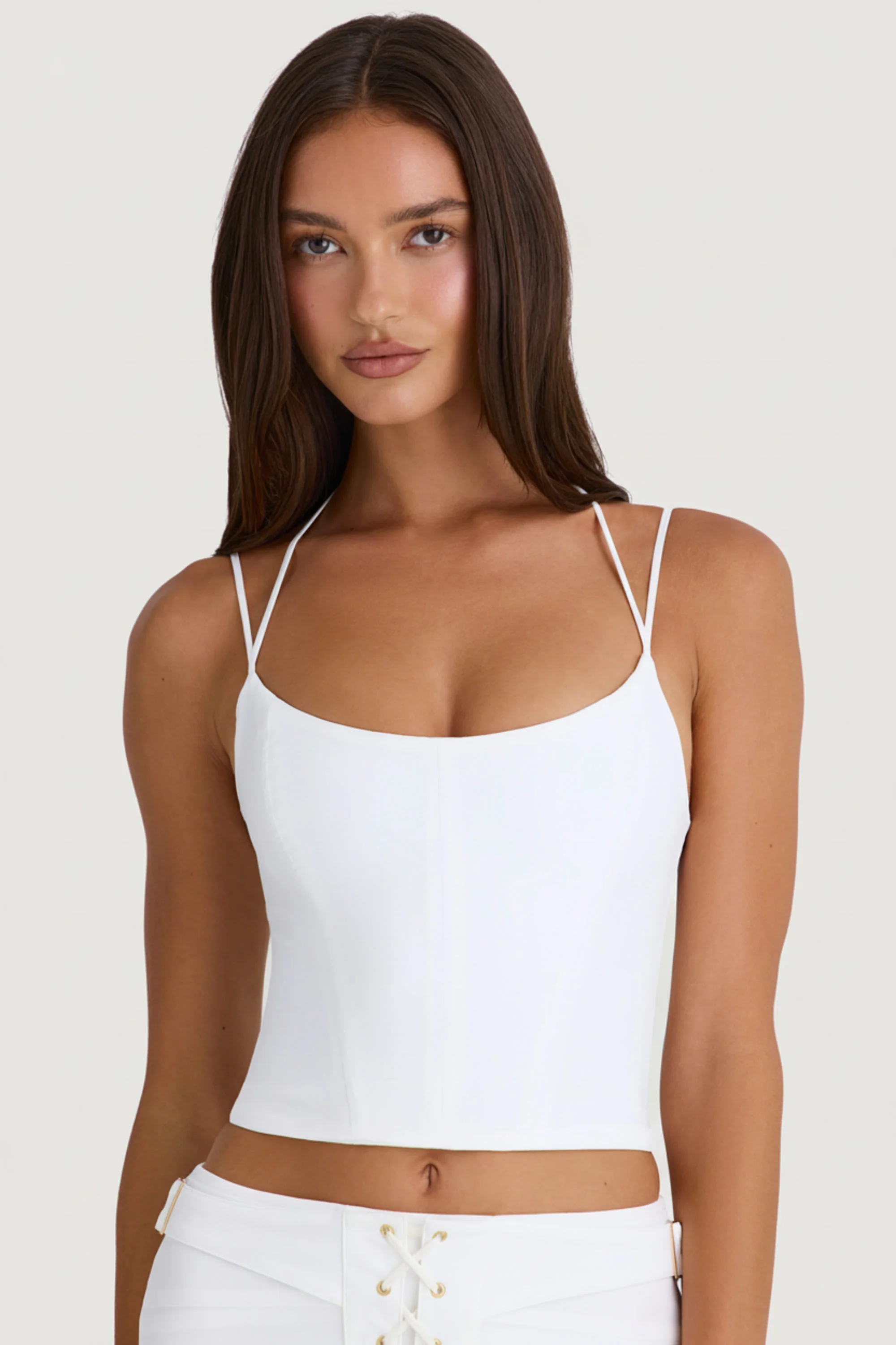 Strappy Halterneck Corset Top in White - Image 4