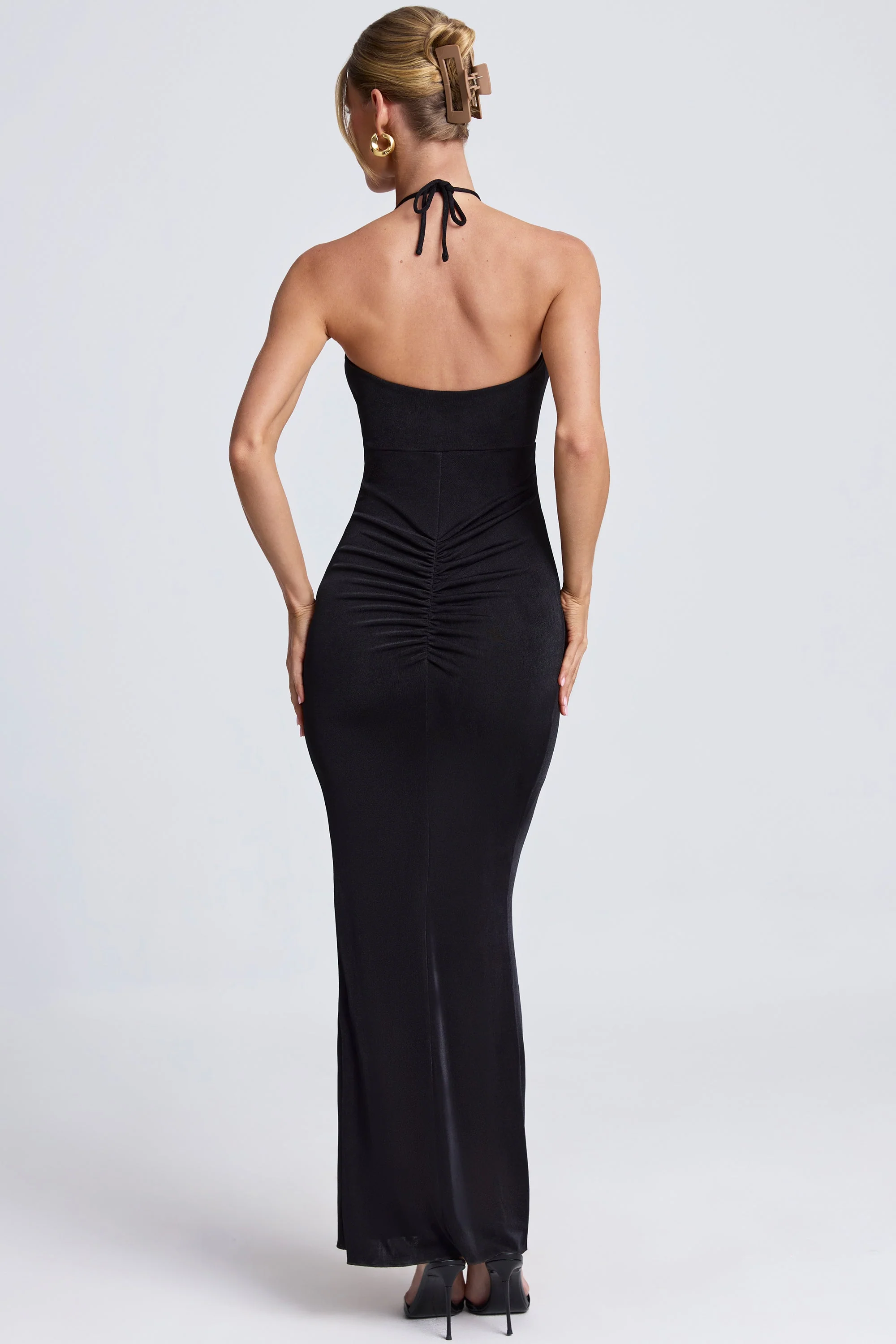 Hardware Detail Cut-Out Halterneck Maxi Dress in Black - Image 2