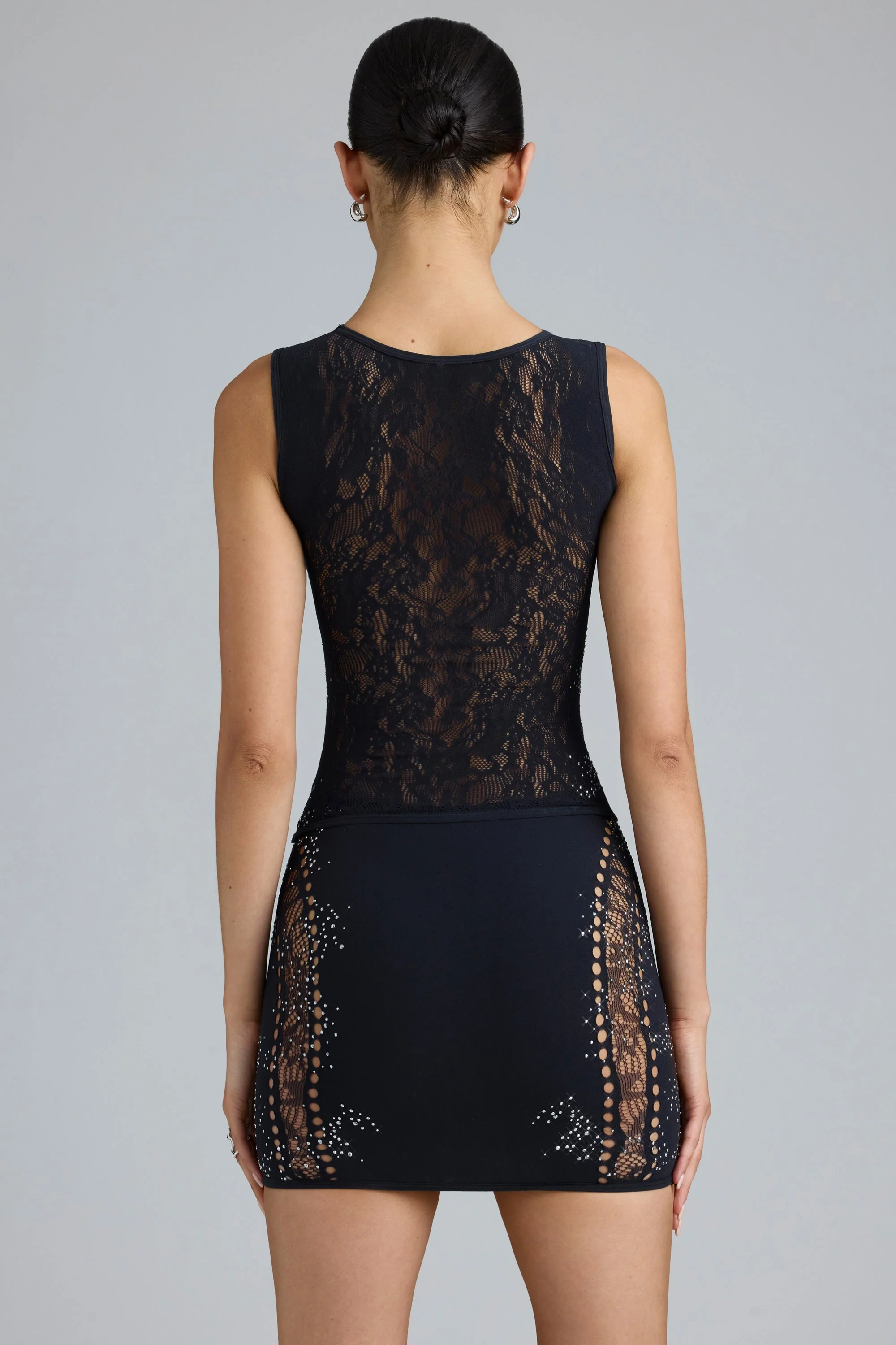 Embellished Mid-Rise Mini Skirt in Black - Image 2