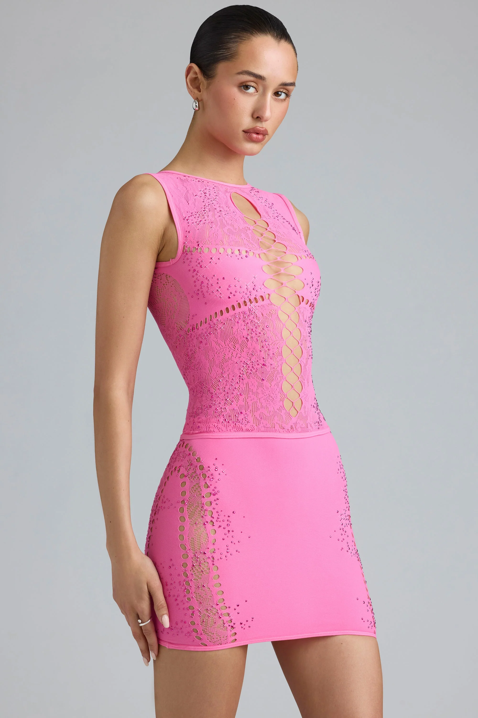 Embellished Mid-Rise Mini Skirt in Bubblegum Pink - Image 7