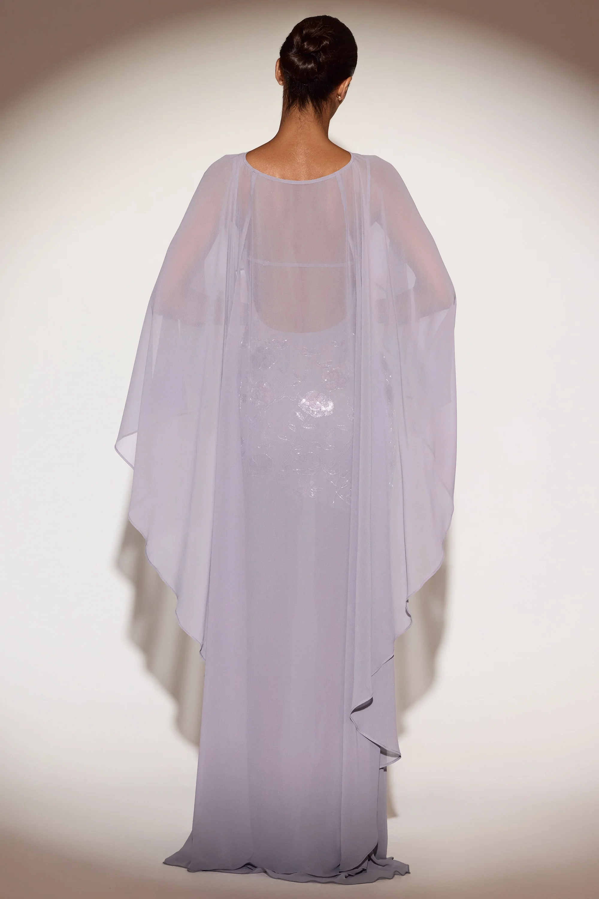 Sheer Chiffon Draped Cape in Lilac - Image 2