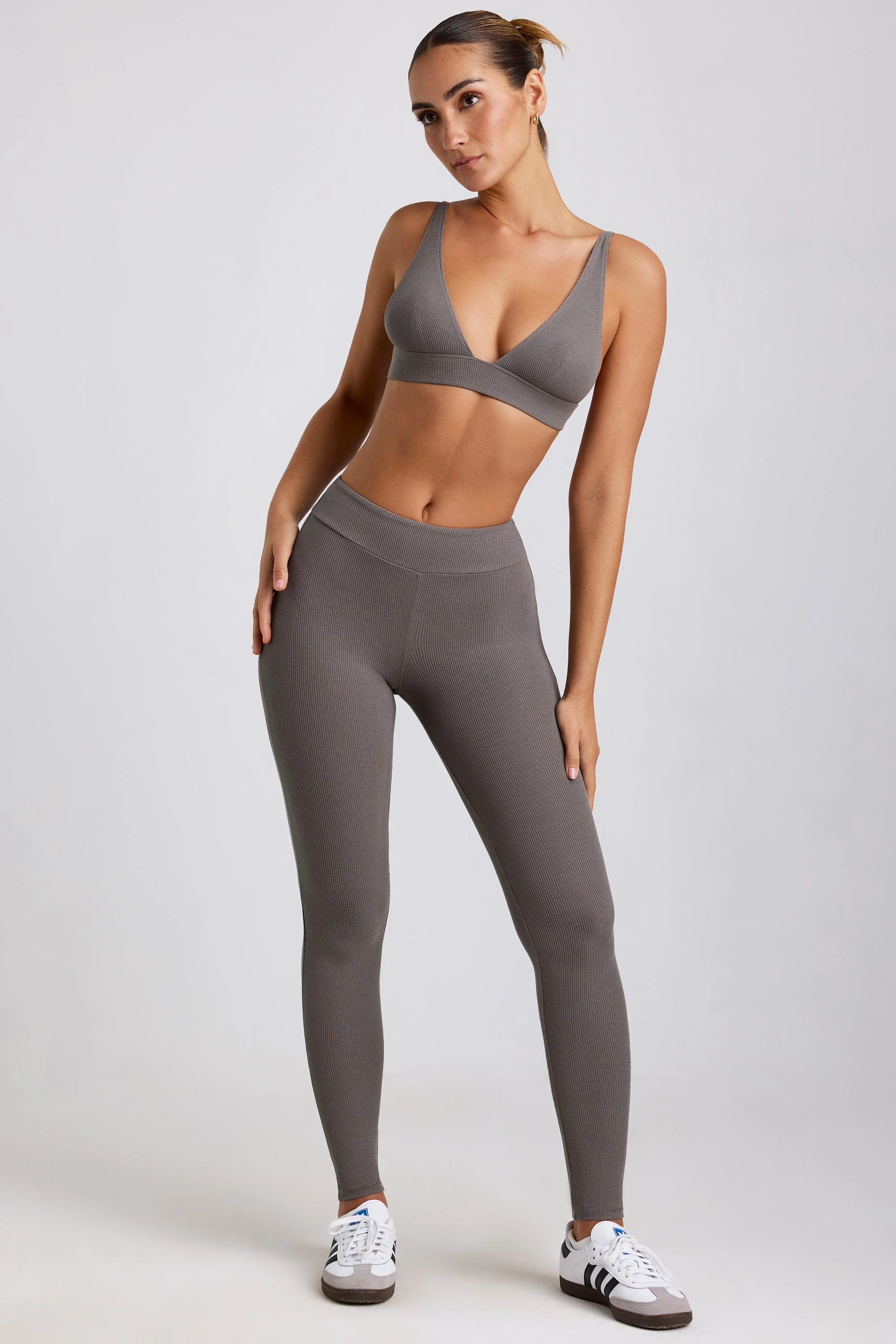 Ribbed Modal High Waist Leggings in Grey - Image 5