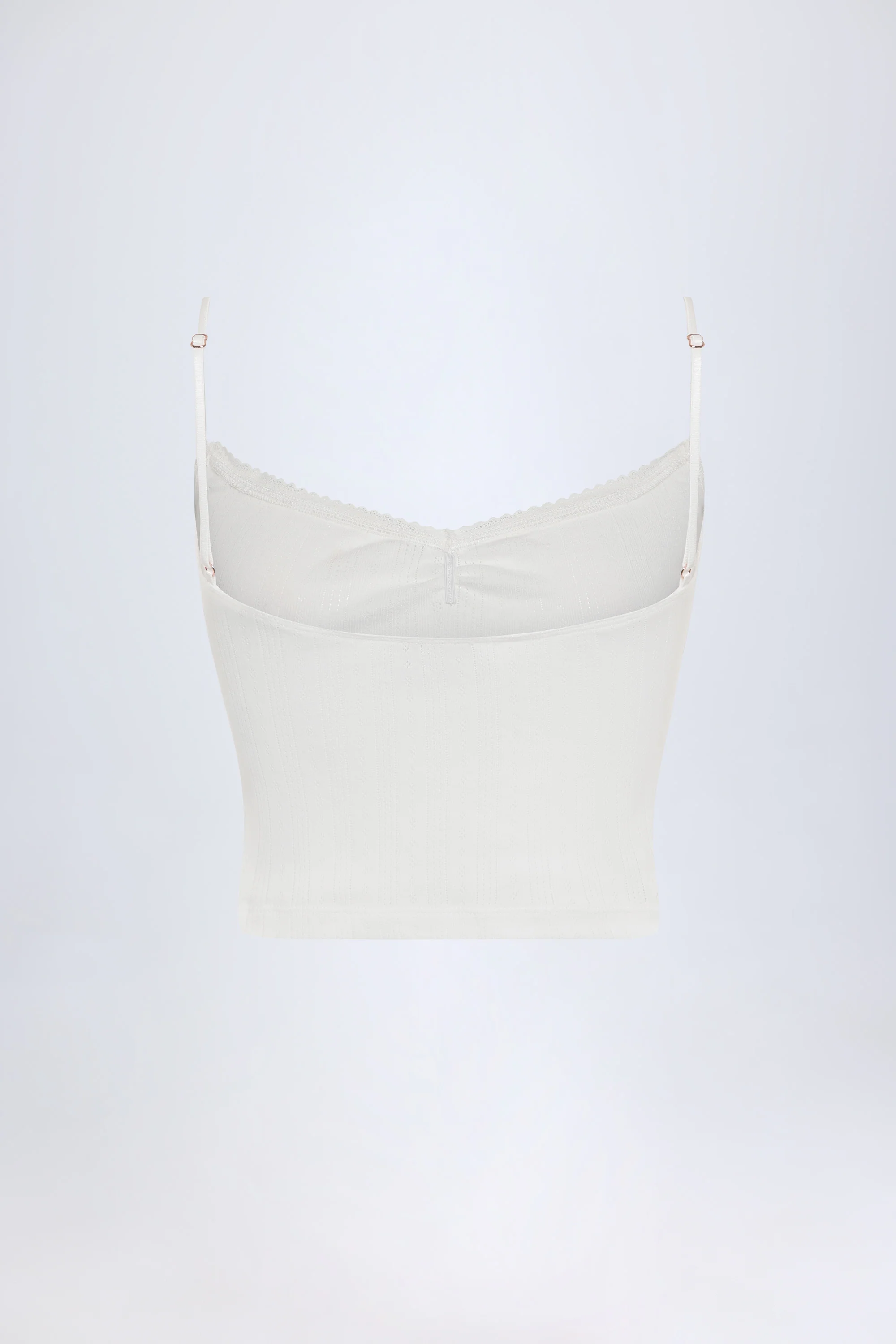 Pointelle Ruched Camisole Crop Top in White - Image 10