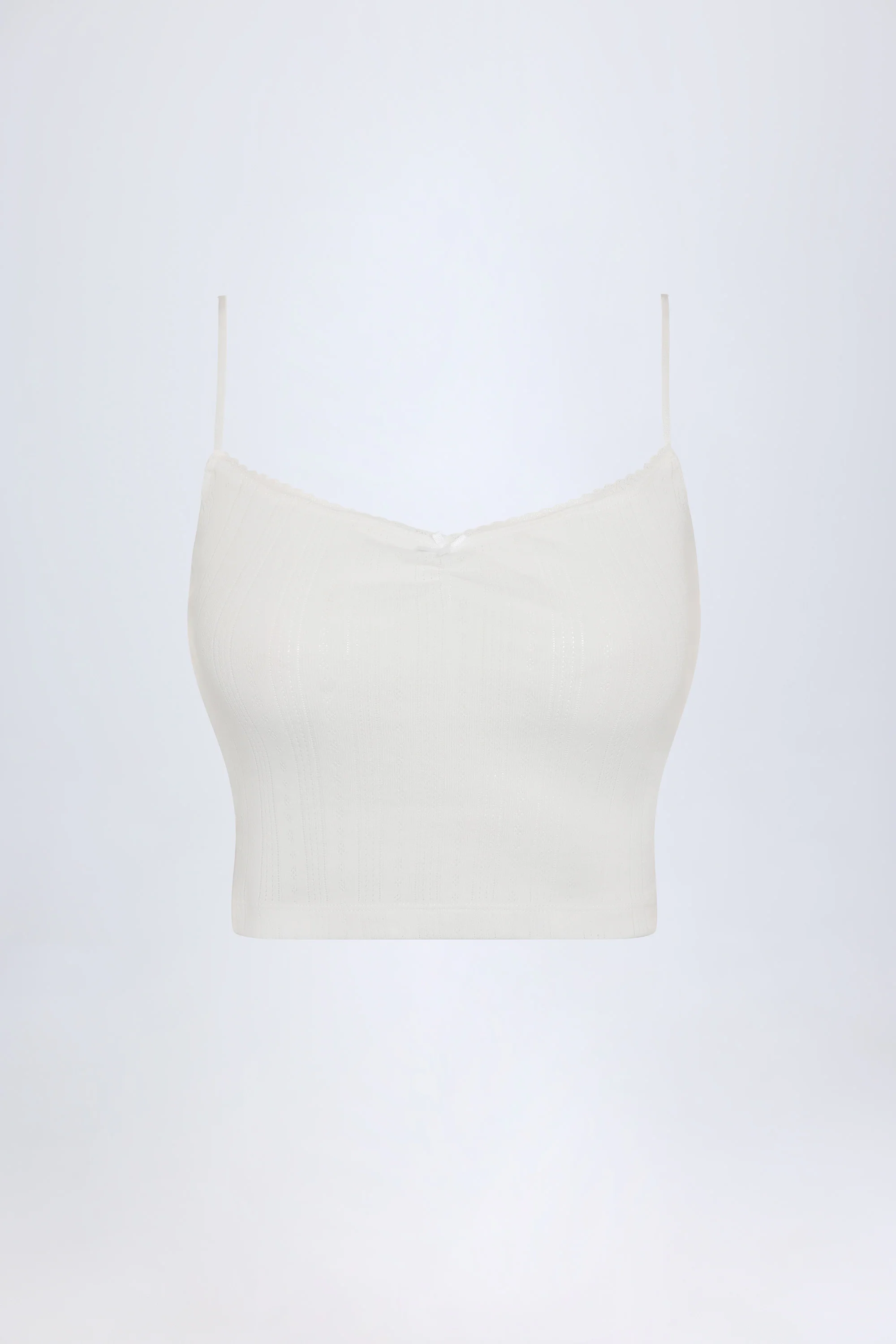 Pointelle Ruched Camisole Crop Top in White - Image 5