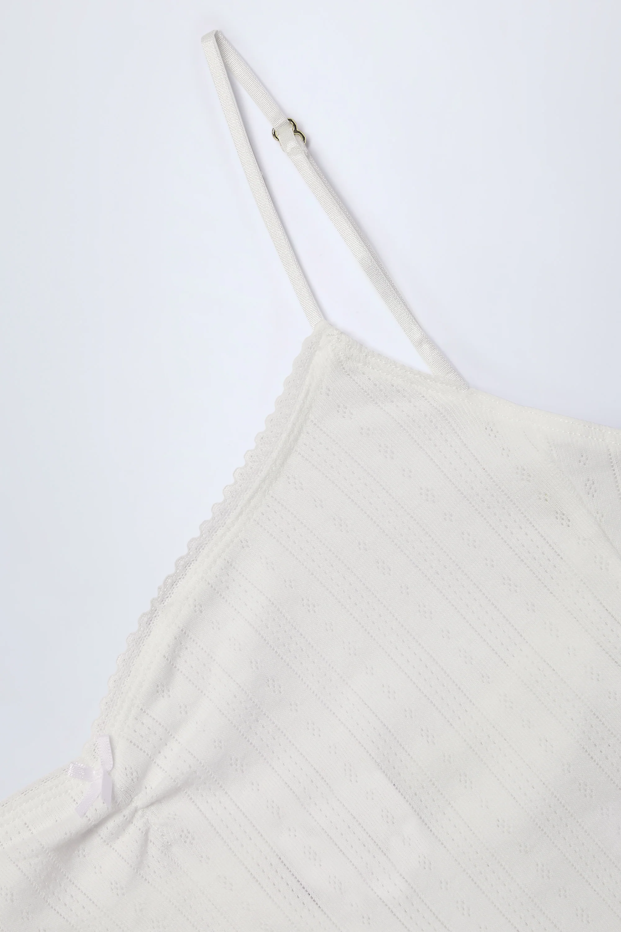 Pointelle Ruched Camisole Crop Top in White - Image 7