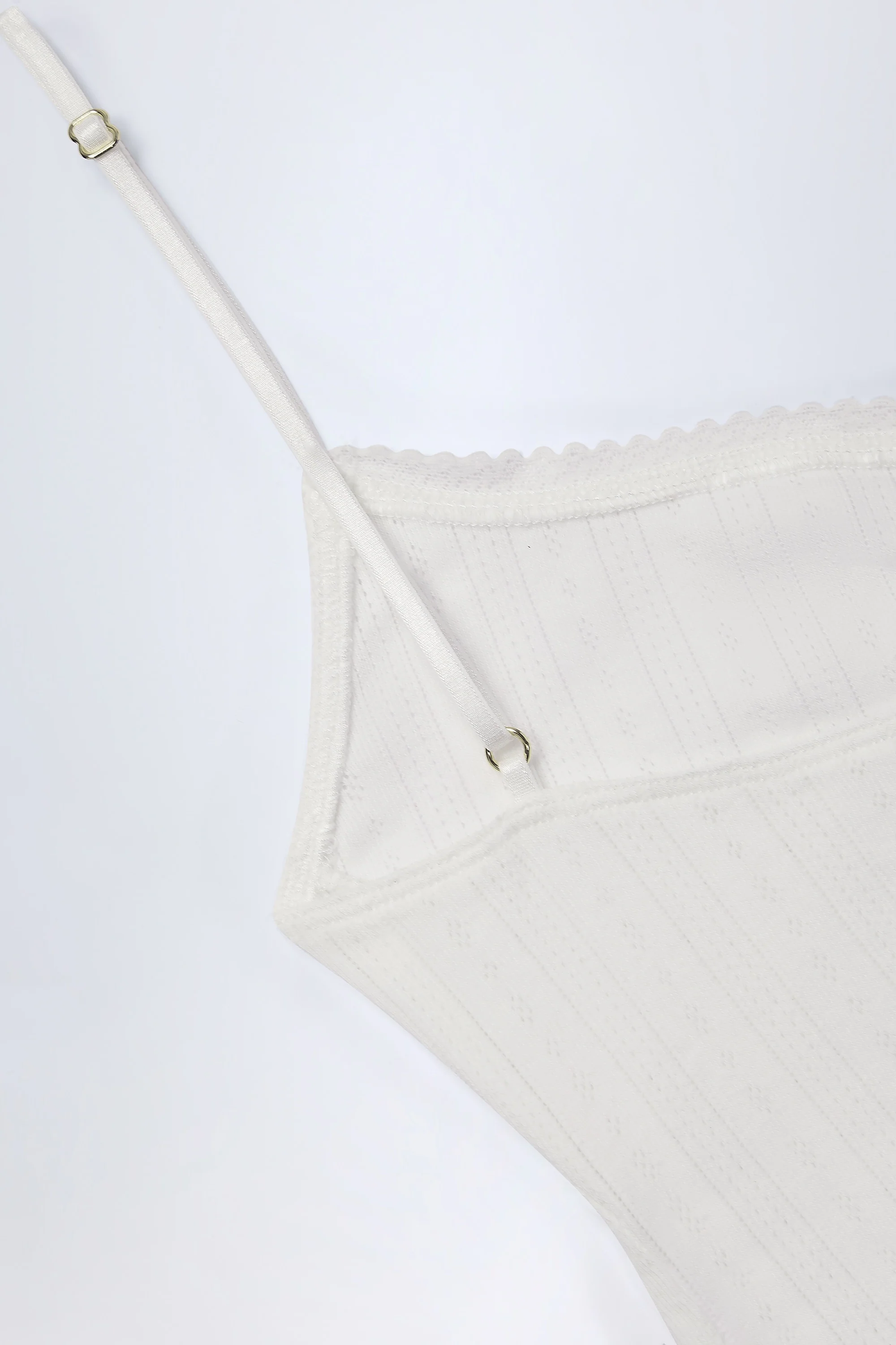 Pointelle Ruched Camisole Crop Top in White - Image 8