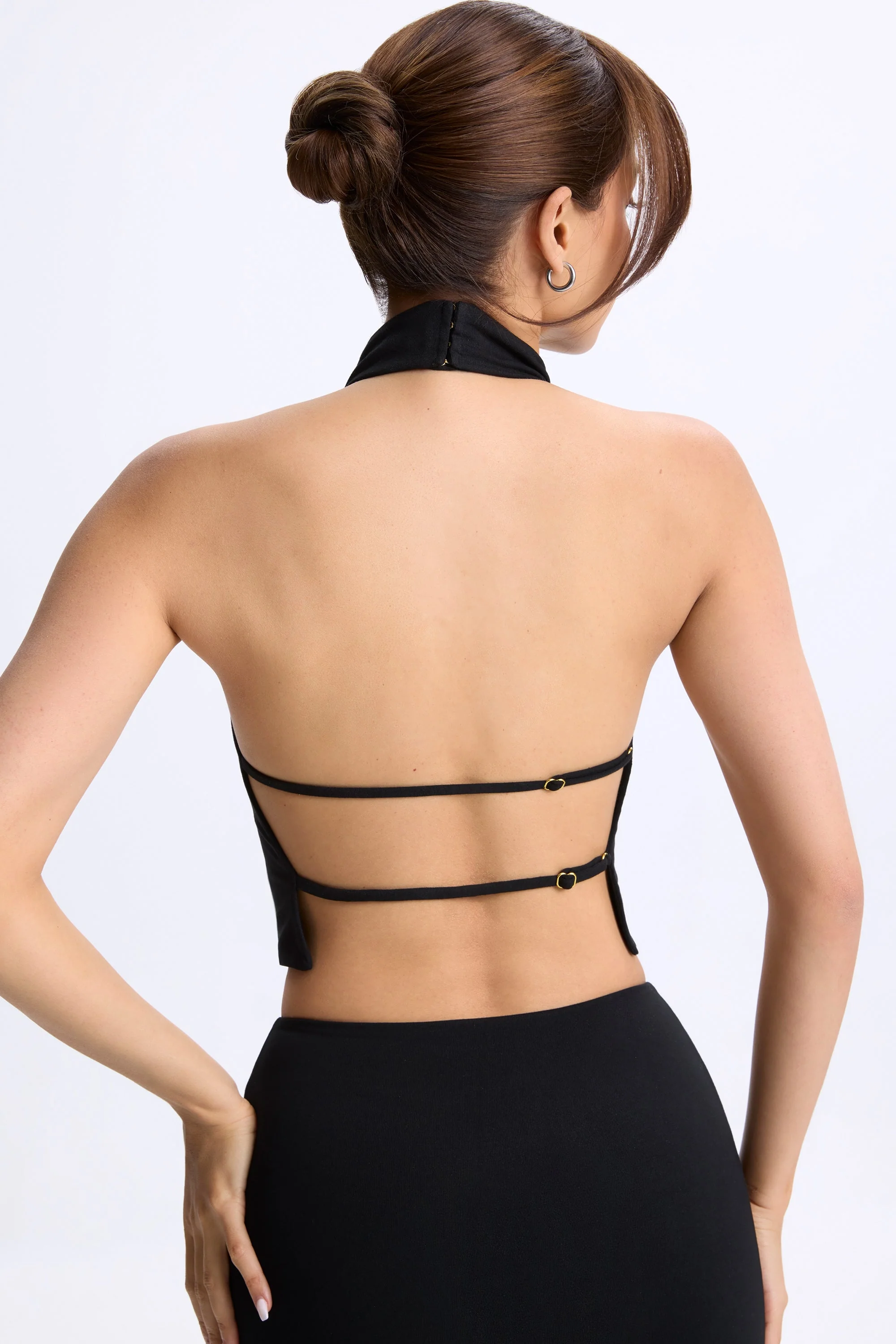 Modal Cowl-Neck Open-Back Top in Black - Image 4