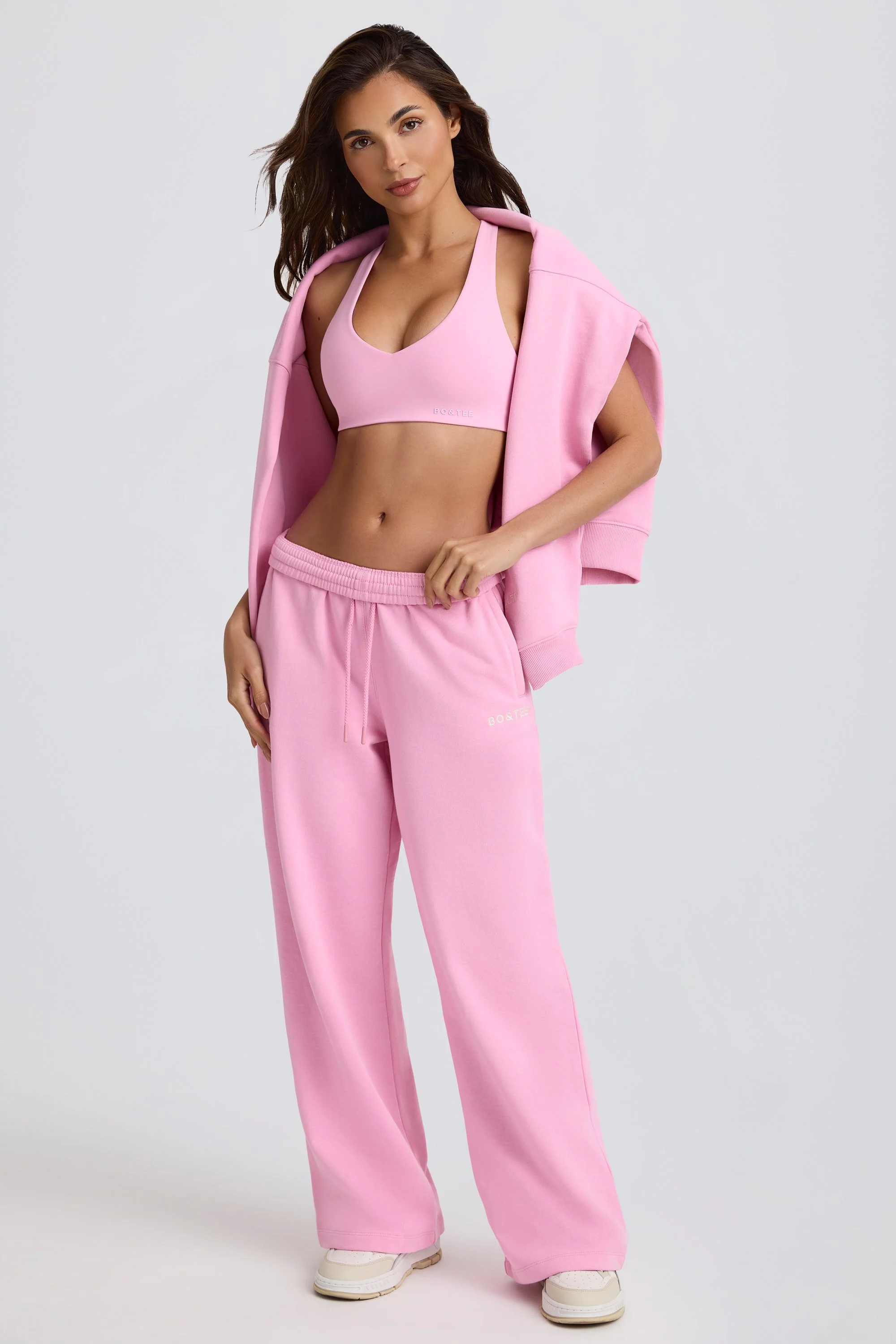 Soft Cotton Jersey Mid-Rise Wide-Leg Joggers in Baby Pink - Image 11