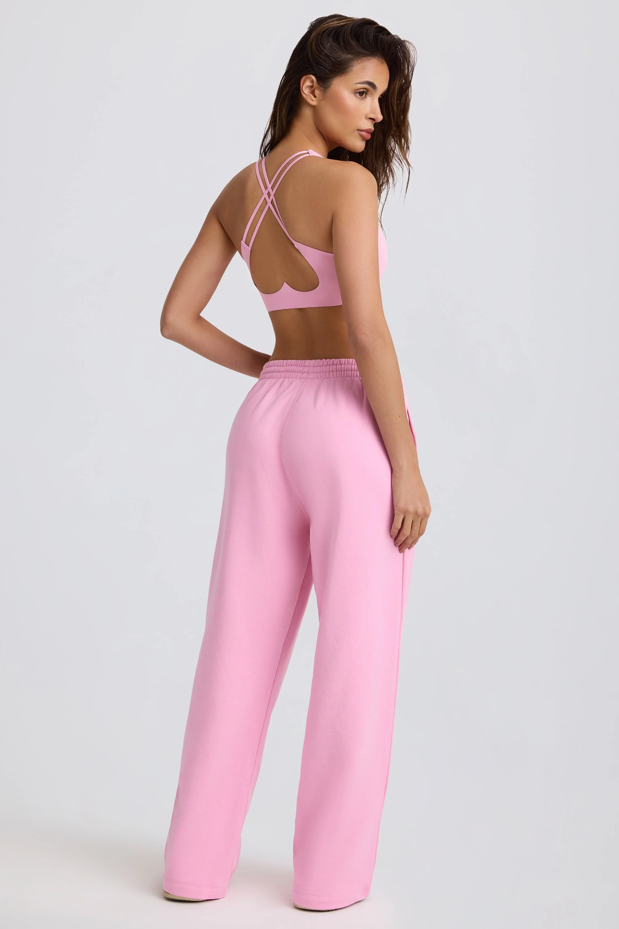 Soft Cotton Jersey Mid-Rise Wide-Leg Joggers in Baby Pink - Image 2