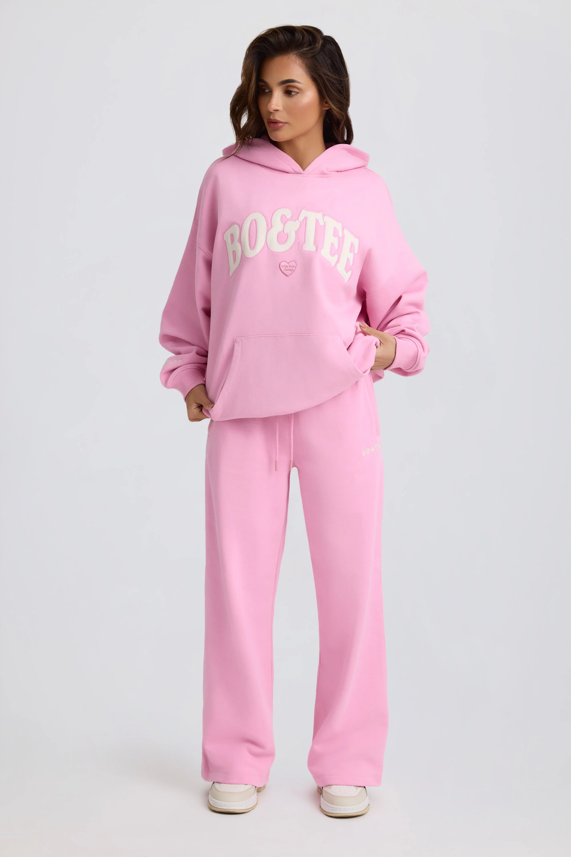 Soft Cotton Jersey Mid-Rise Wide-Leg Joggers in Baby Pink - Image 6