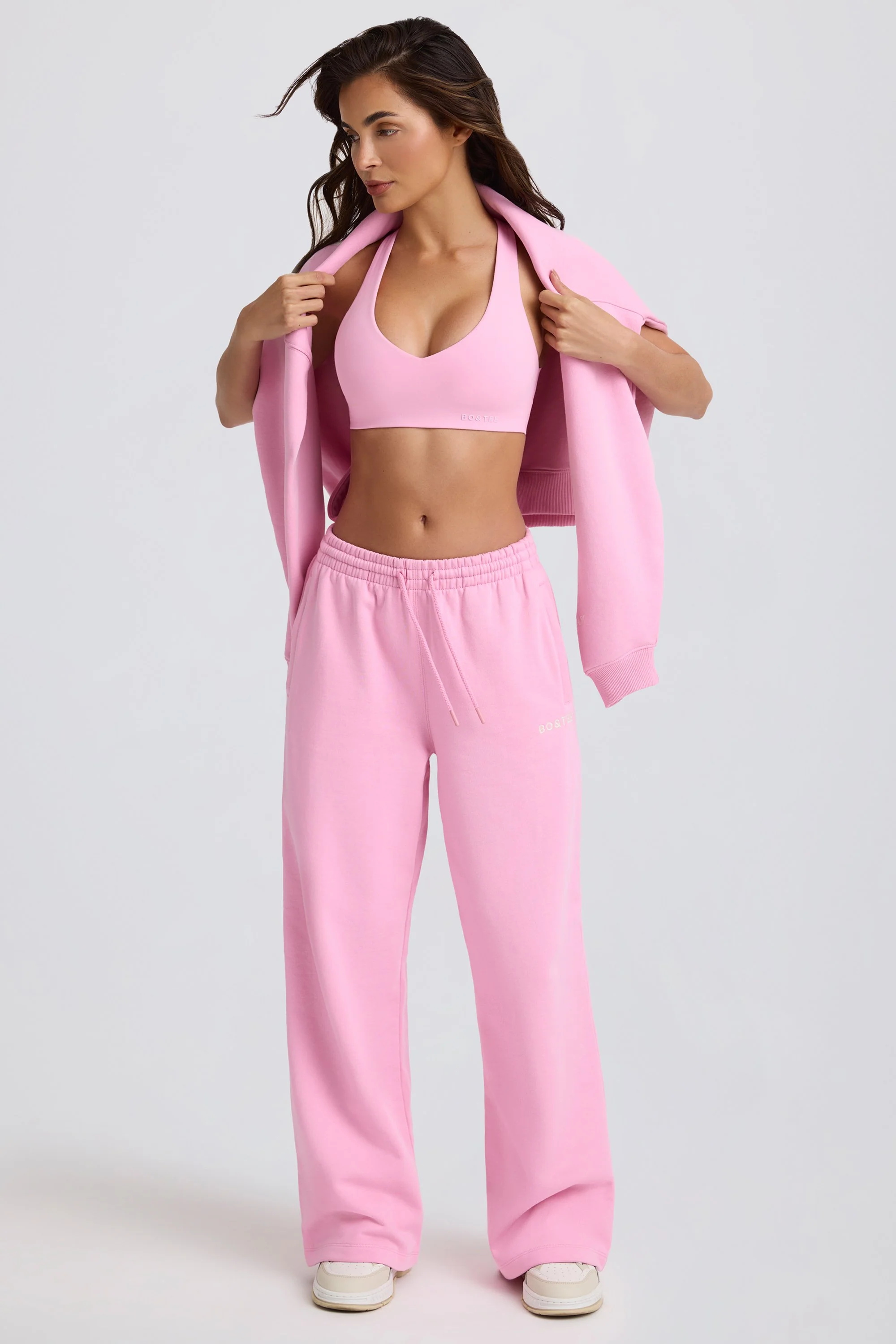 Soft Cotton Jersey Mid-Rise Wide-Leg Joggers in Baby Pink - Image 8