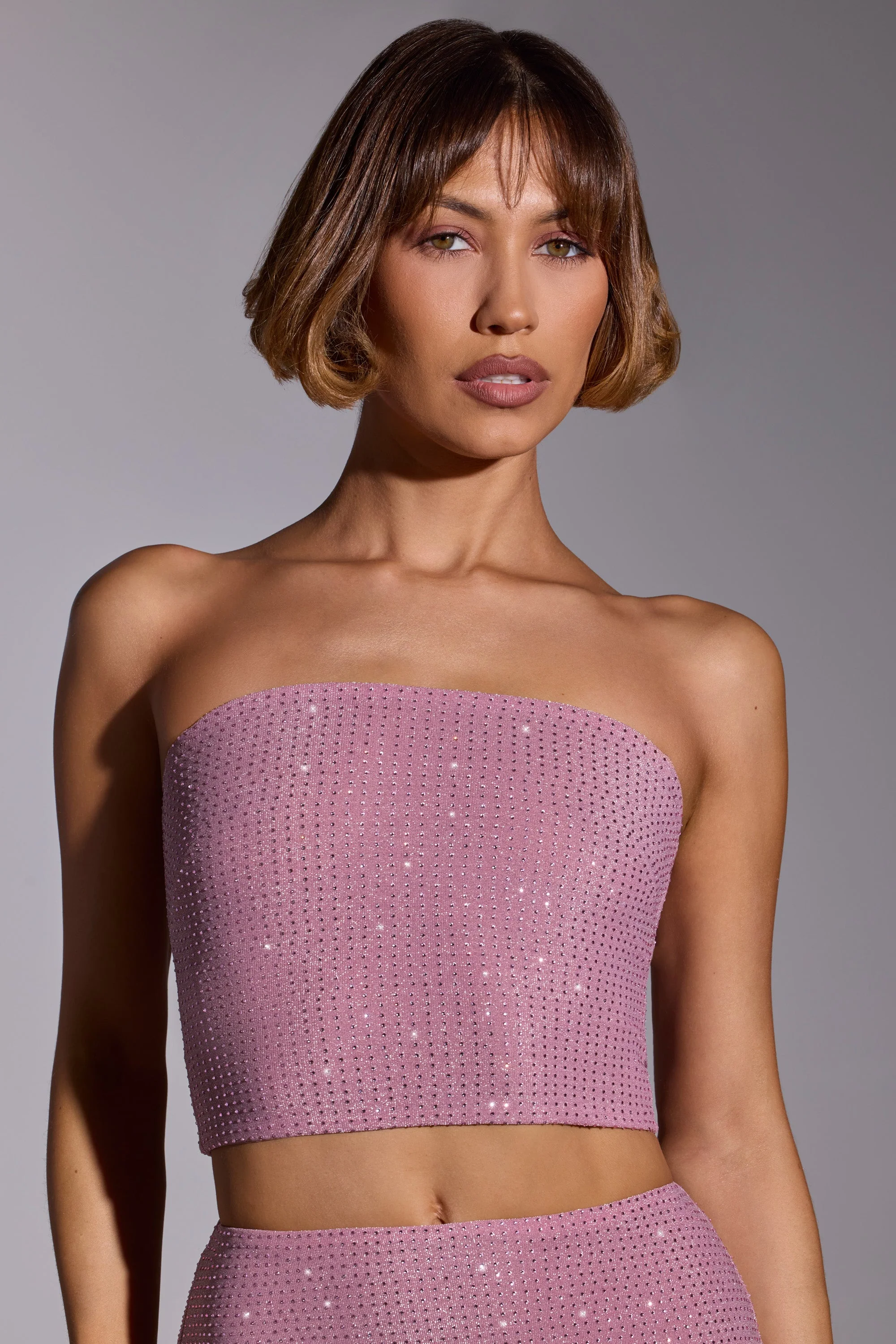Embellished Strapless Crop Top in Light Pink - Image 5