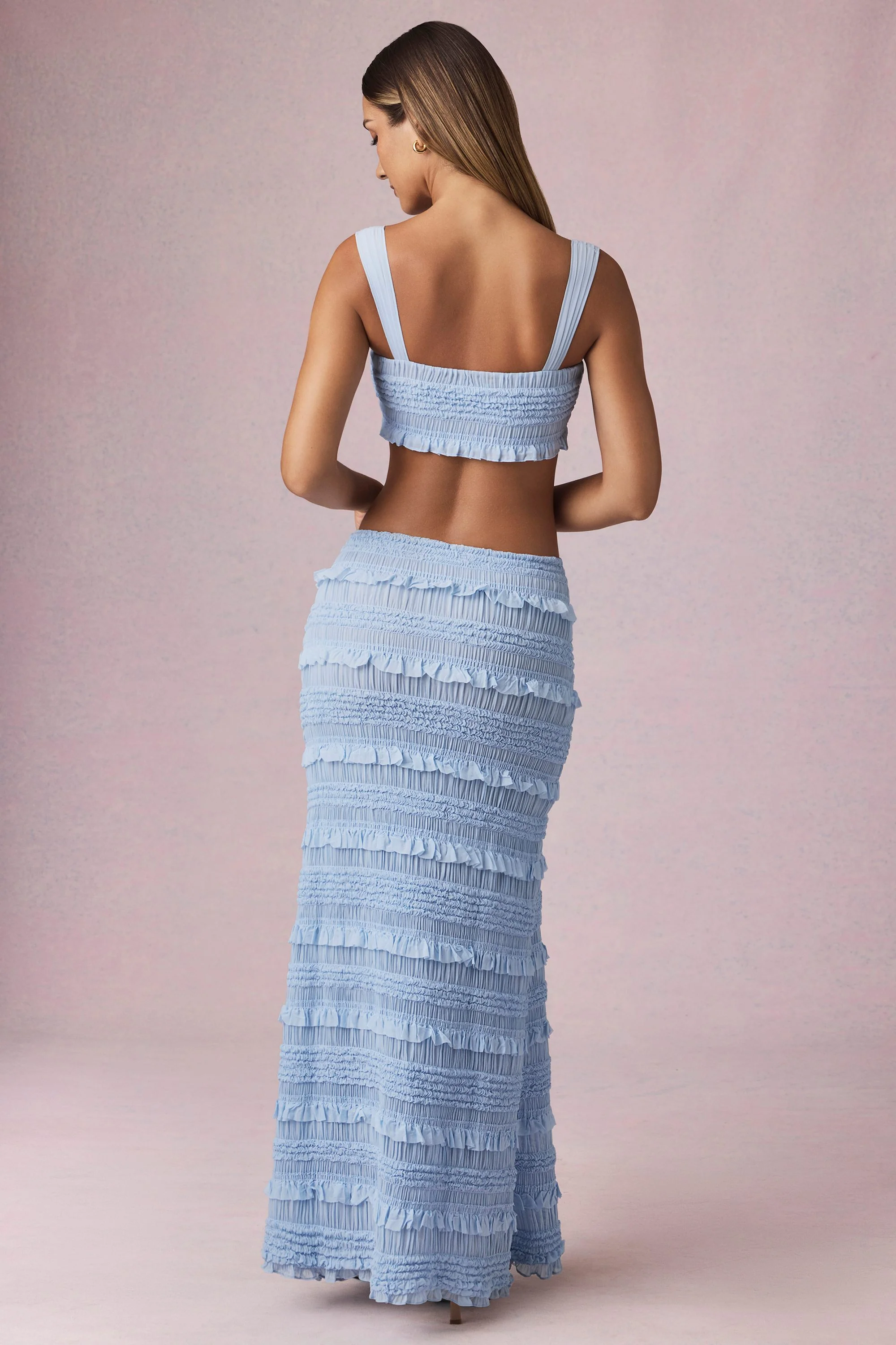 Ruffled Mid-Rise Maxi Skirt in Powder Blue - Image 3