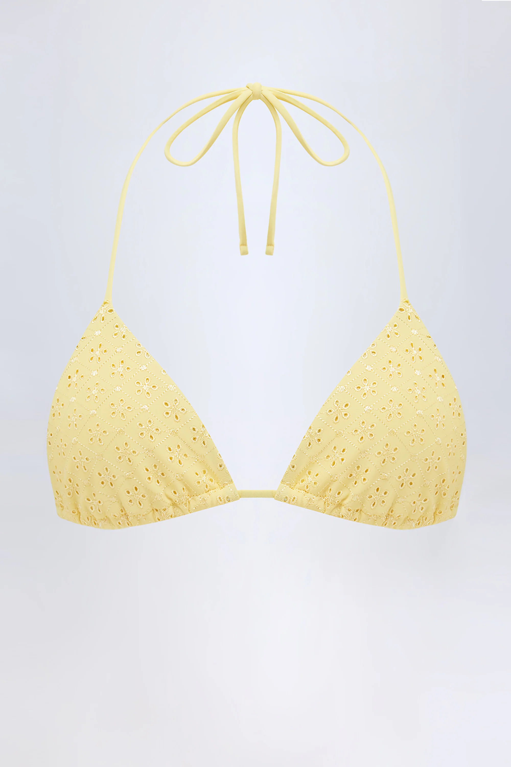 Broderie Anglaise Triangle Bikini Top in Lemon Yellow - Image 4