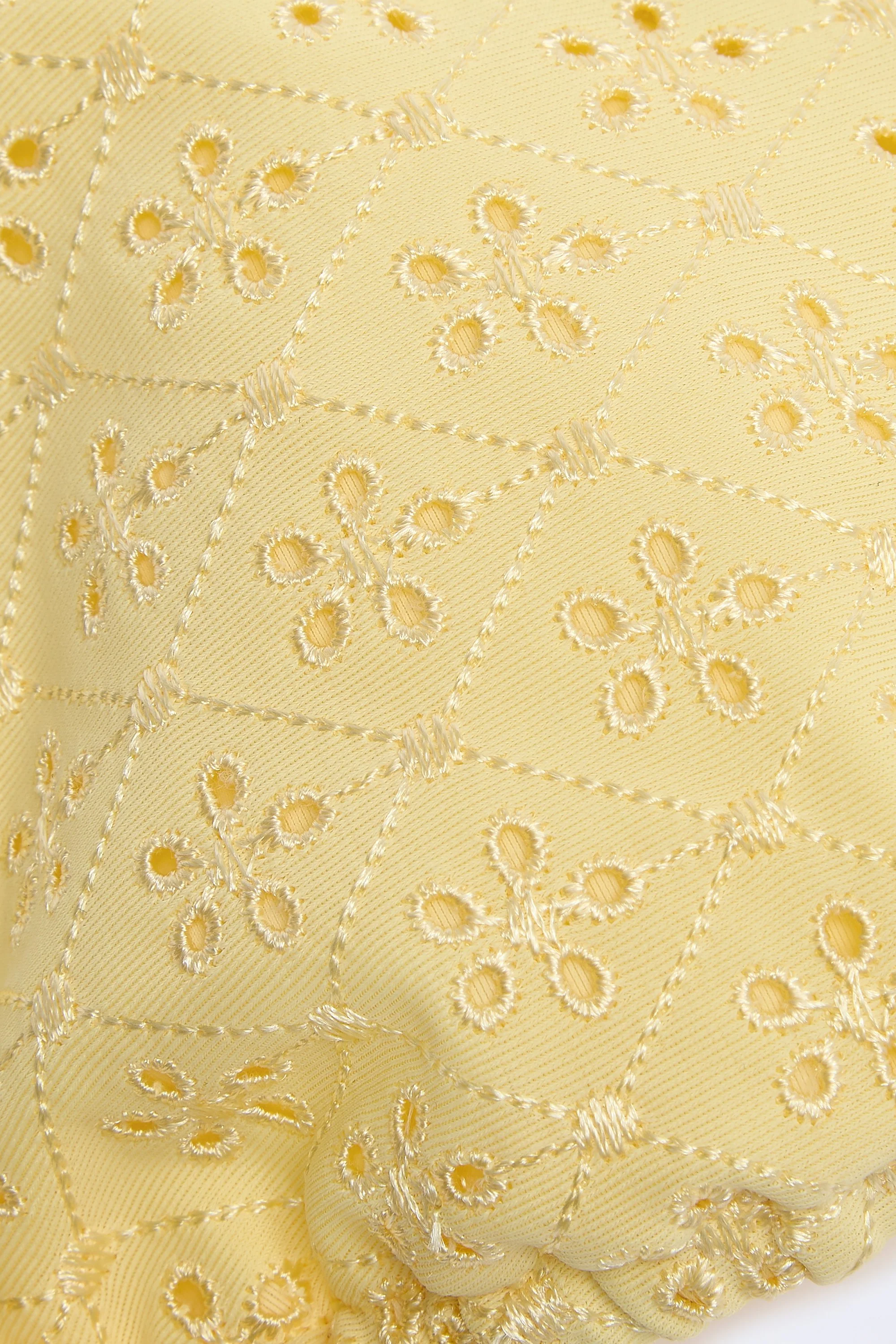 Broderie Anglaise Triangle Bikini Top in Lemon Yellow - Image 7