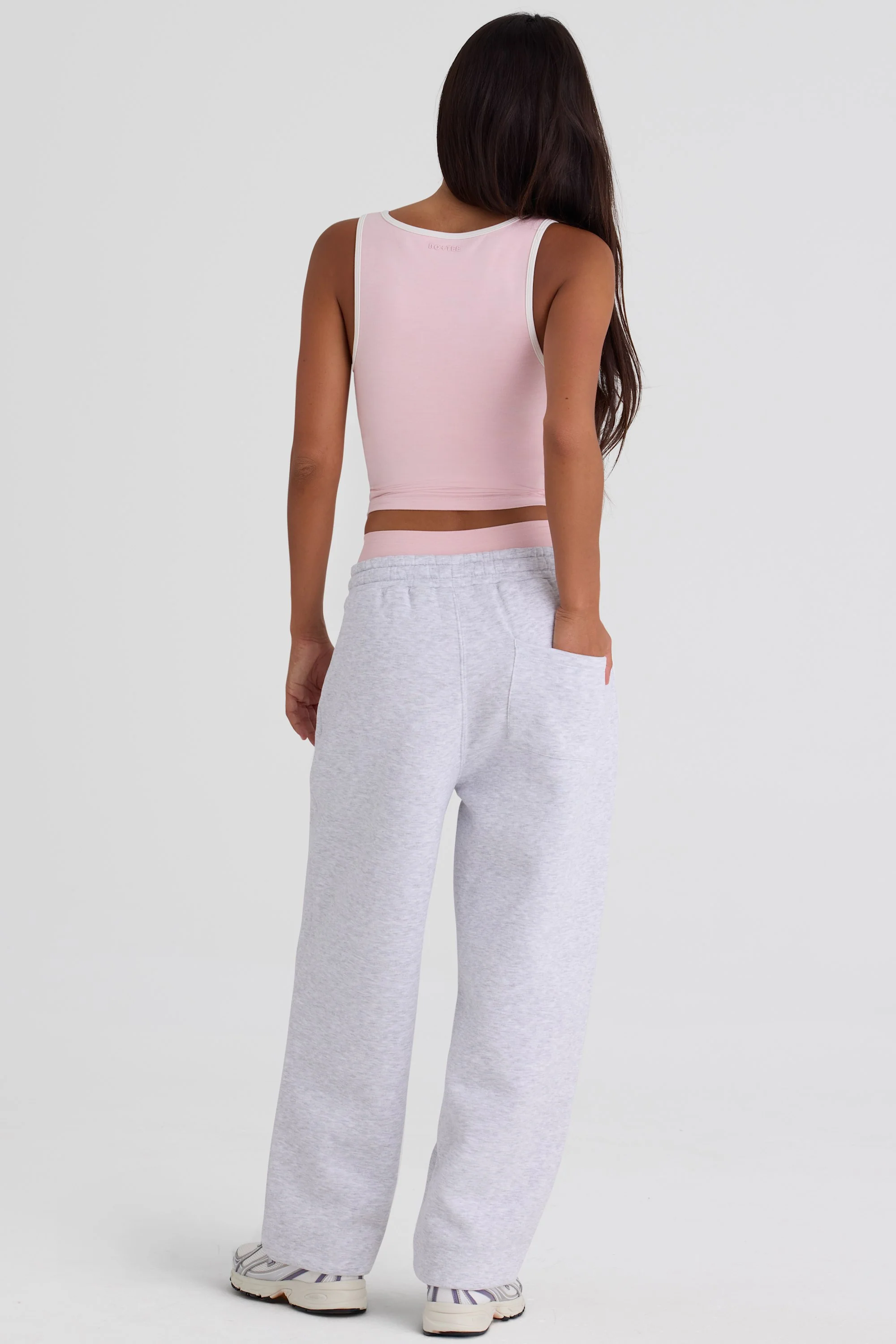 Brushed Cotton Jersey Mid-Rise Relaxed Joggers in Grey Marl - Image 2