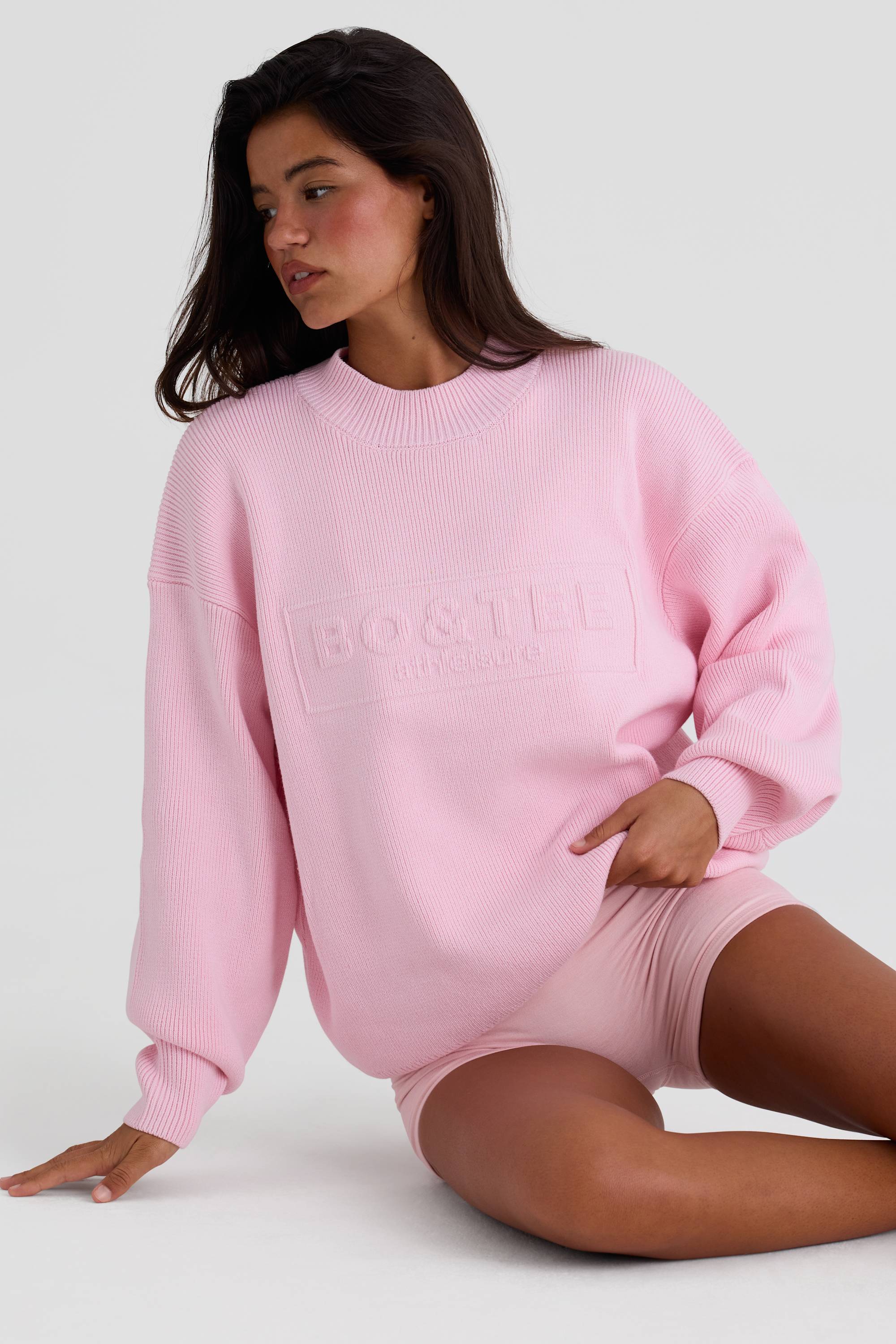 Ribbed Knit Oversized Jumper in Pale Pink - Image 3