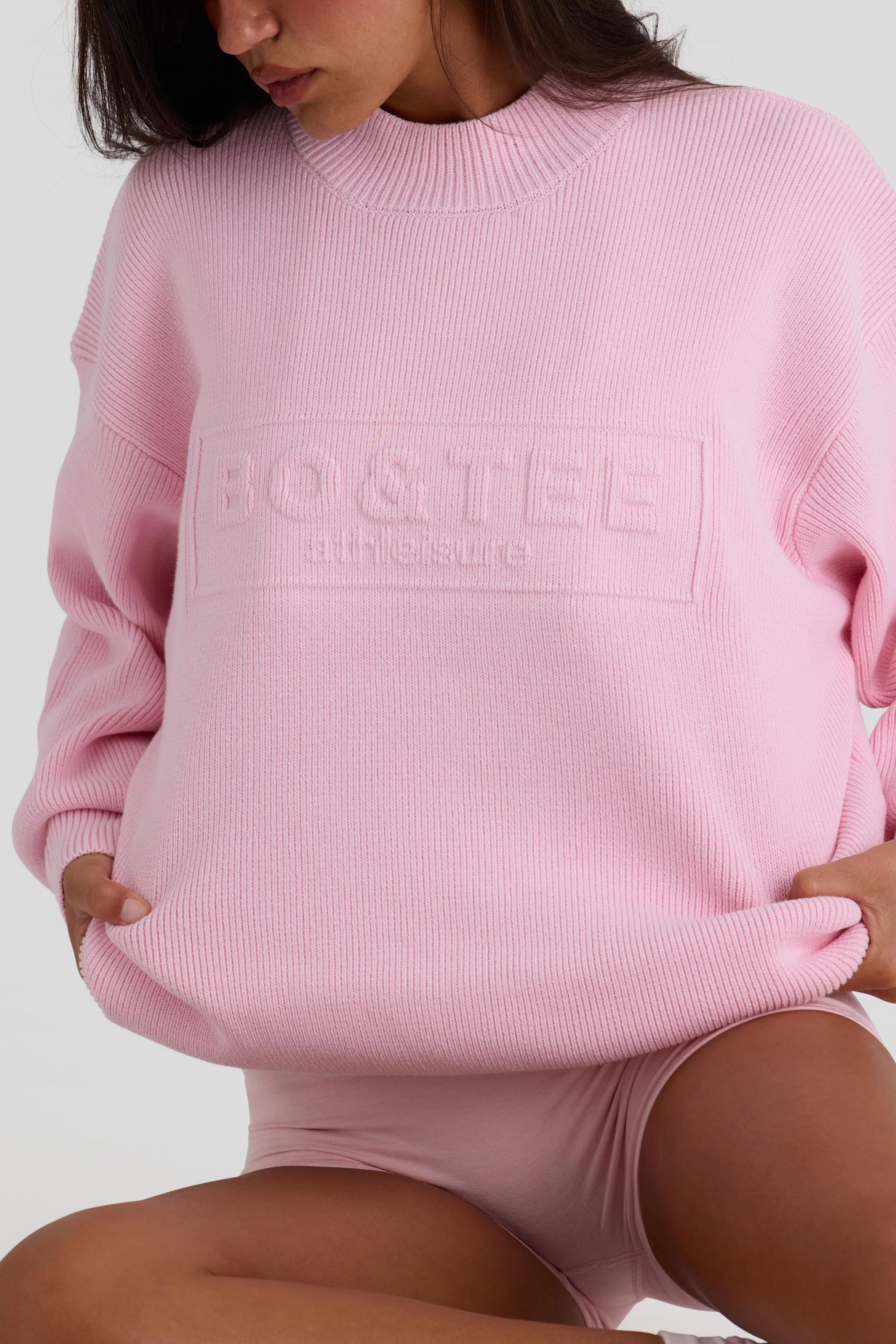 Ribbed Knit Oversized Jumper in Pale Pink - Image 4
