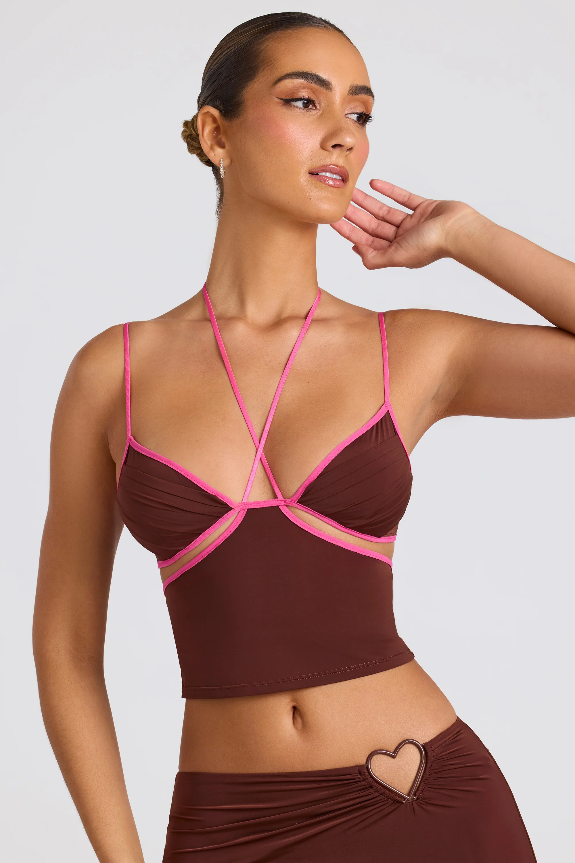 Contrast Binding Cami Top in Chocolate Brown - Image 6