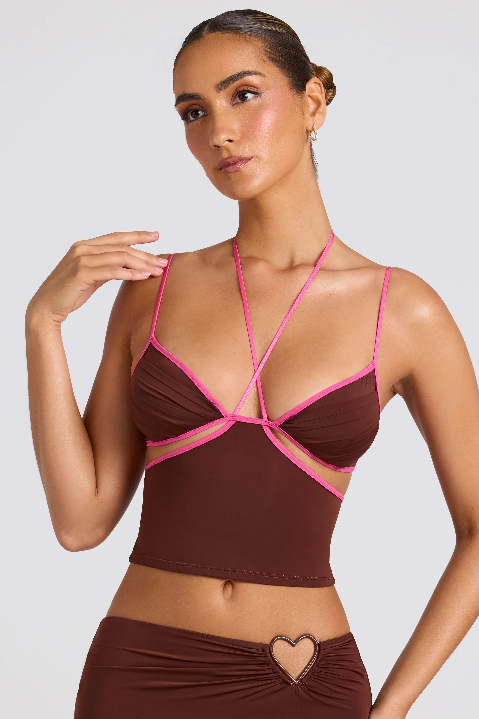 Contrast Binding Cami Top in Chocolate Brown - Image 8