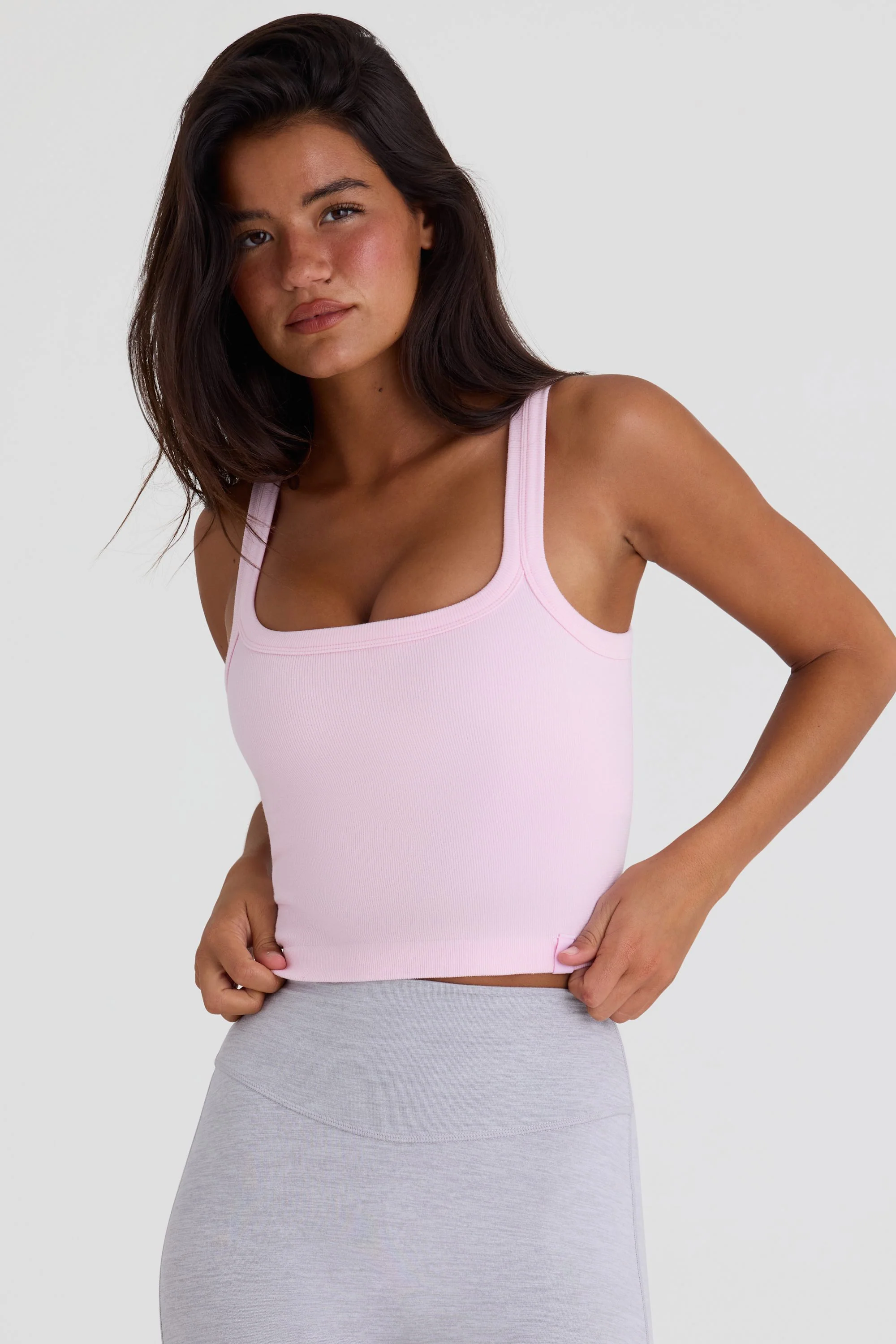 Seamless Soft Rib Square-Neck Tank Top in Powder Pink