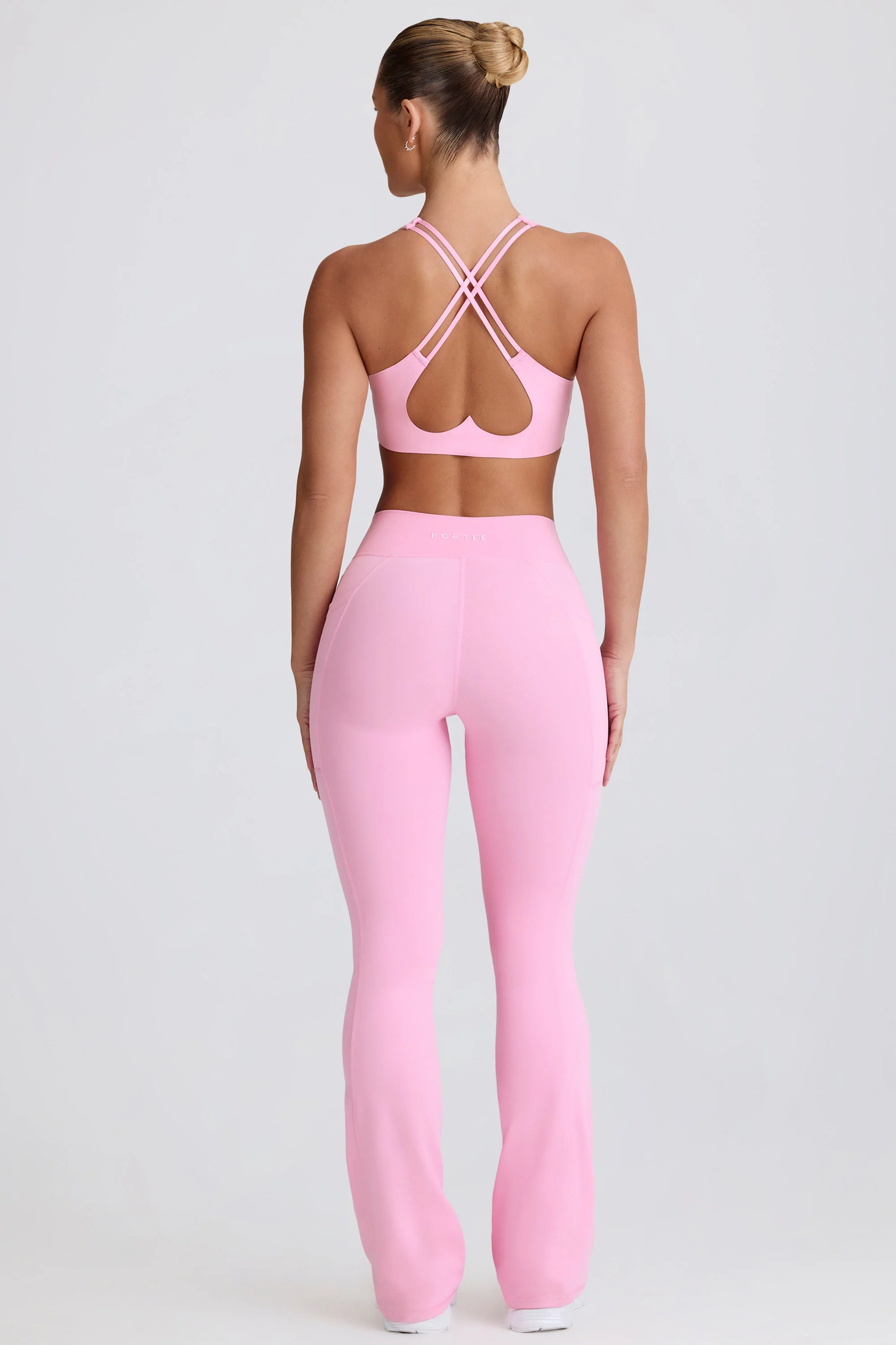 Soft Active V-Waist Pocket Flared Leggings in Baby Pink - Image 2