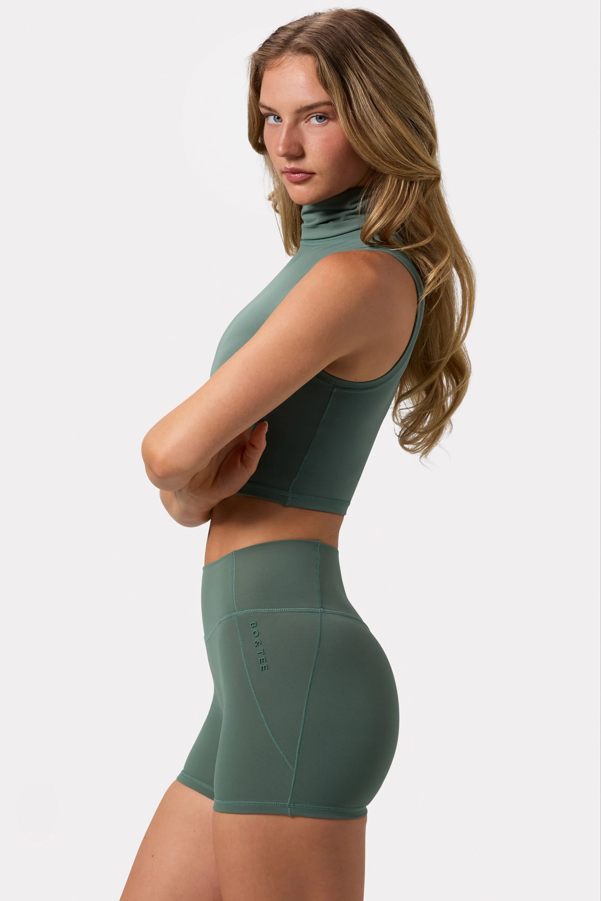 Soft Active Turtleneck Tank Top in Khaki - Image 3