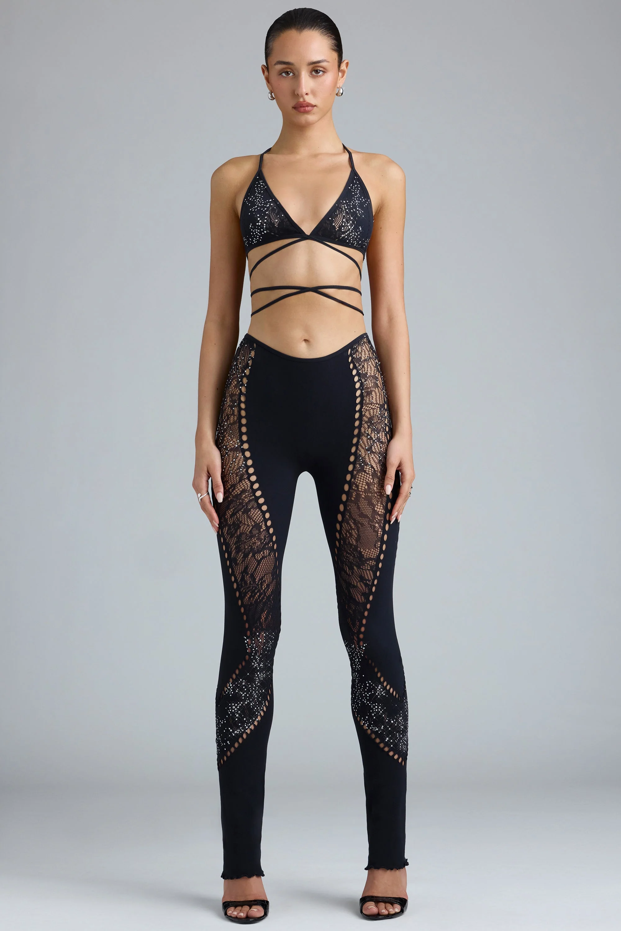 Embellished Mid-Rise Flared Trousers in Black - Image 5