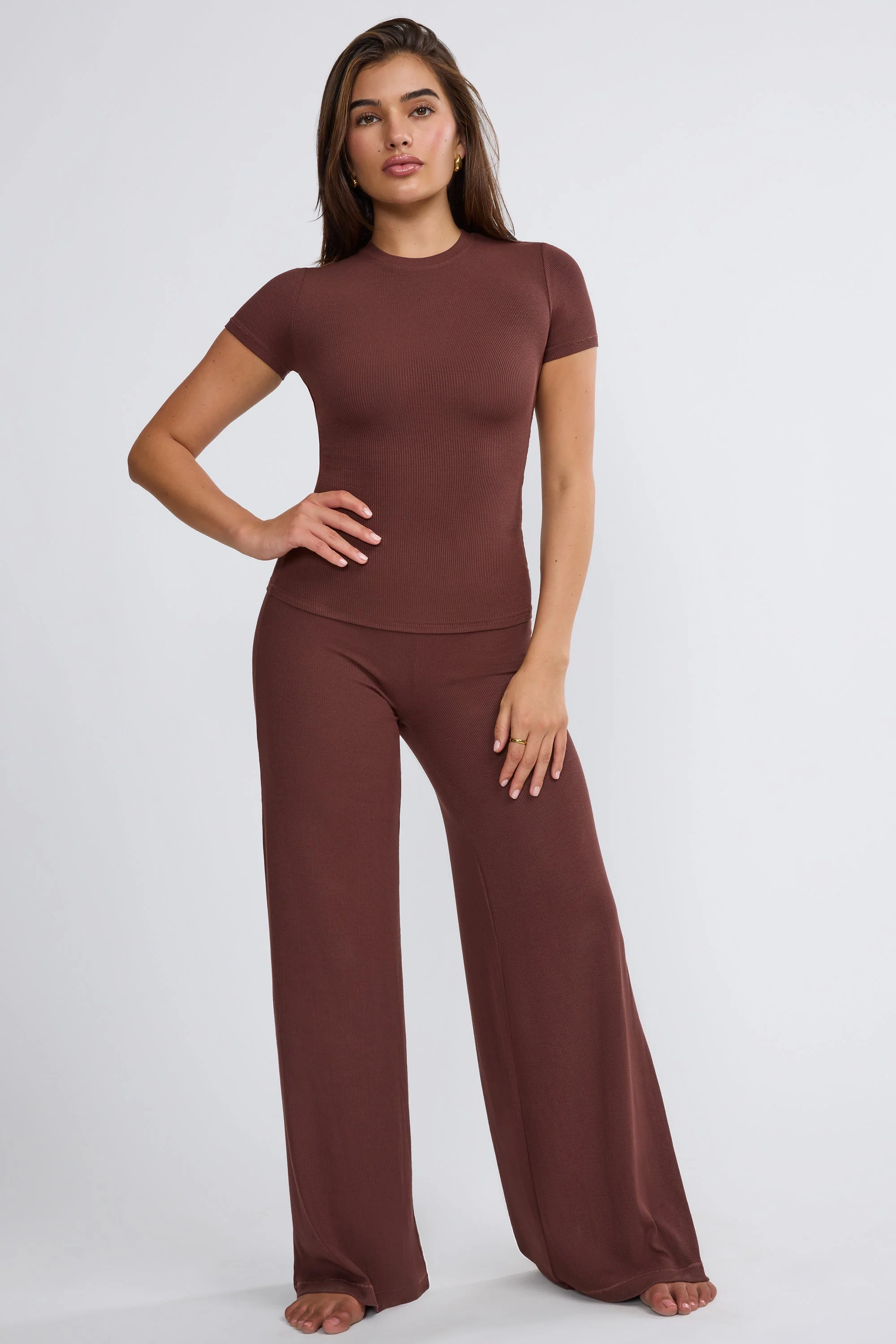 Tall Mid Rise Wide Leg Trouser in Chocolate - Image 4