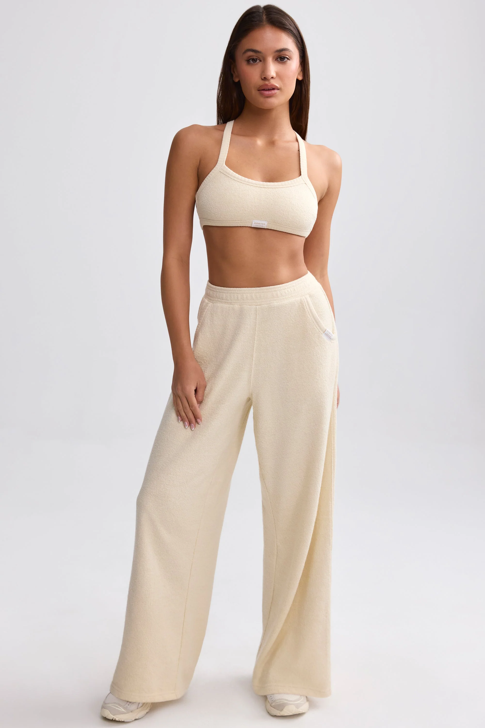 Terry Towelling Wide-Leg Joggers in Cream - Image 2