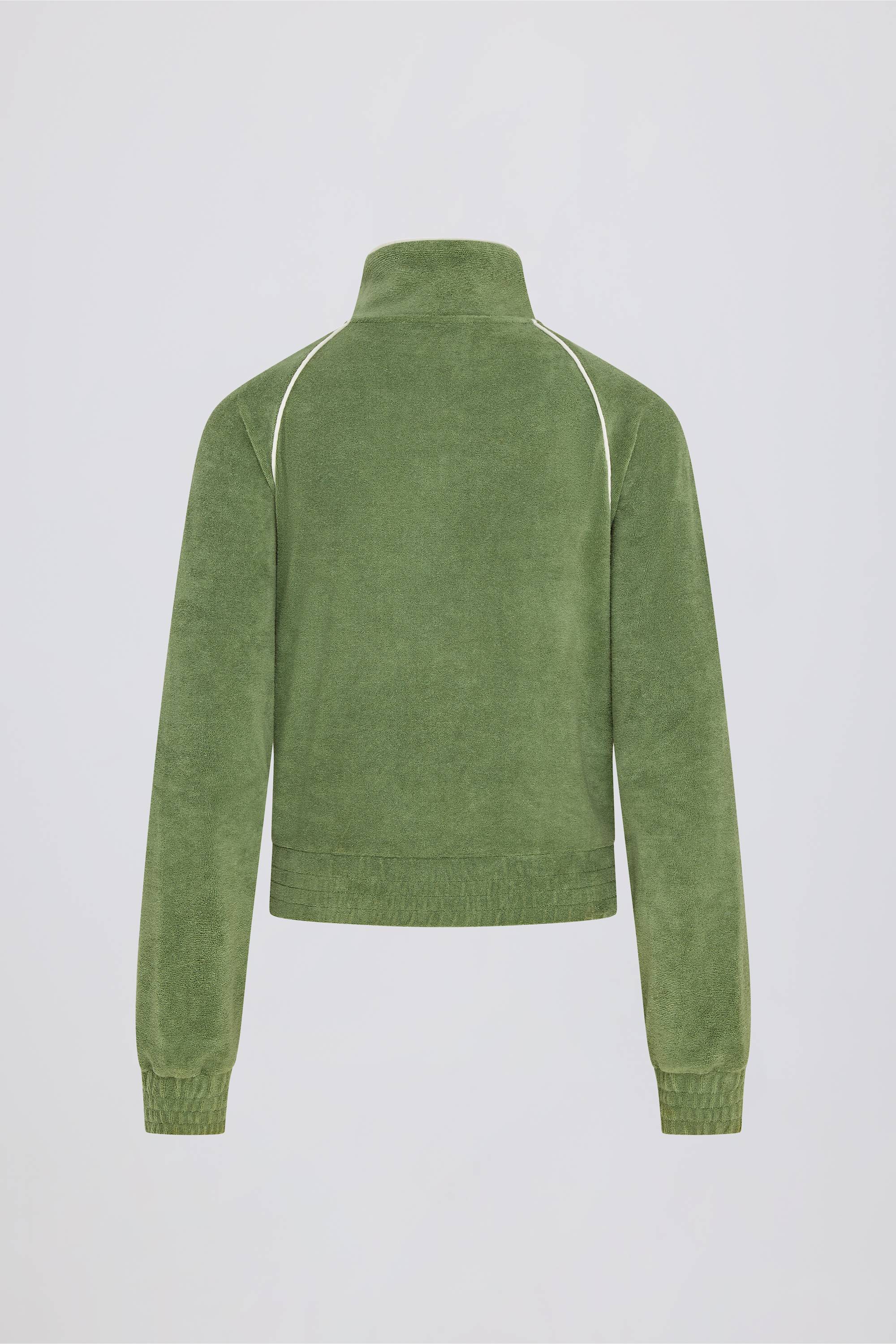 Terry Towelling Zip-Up Cropped Sweatshirt in Jade - Image 2