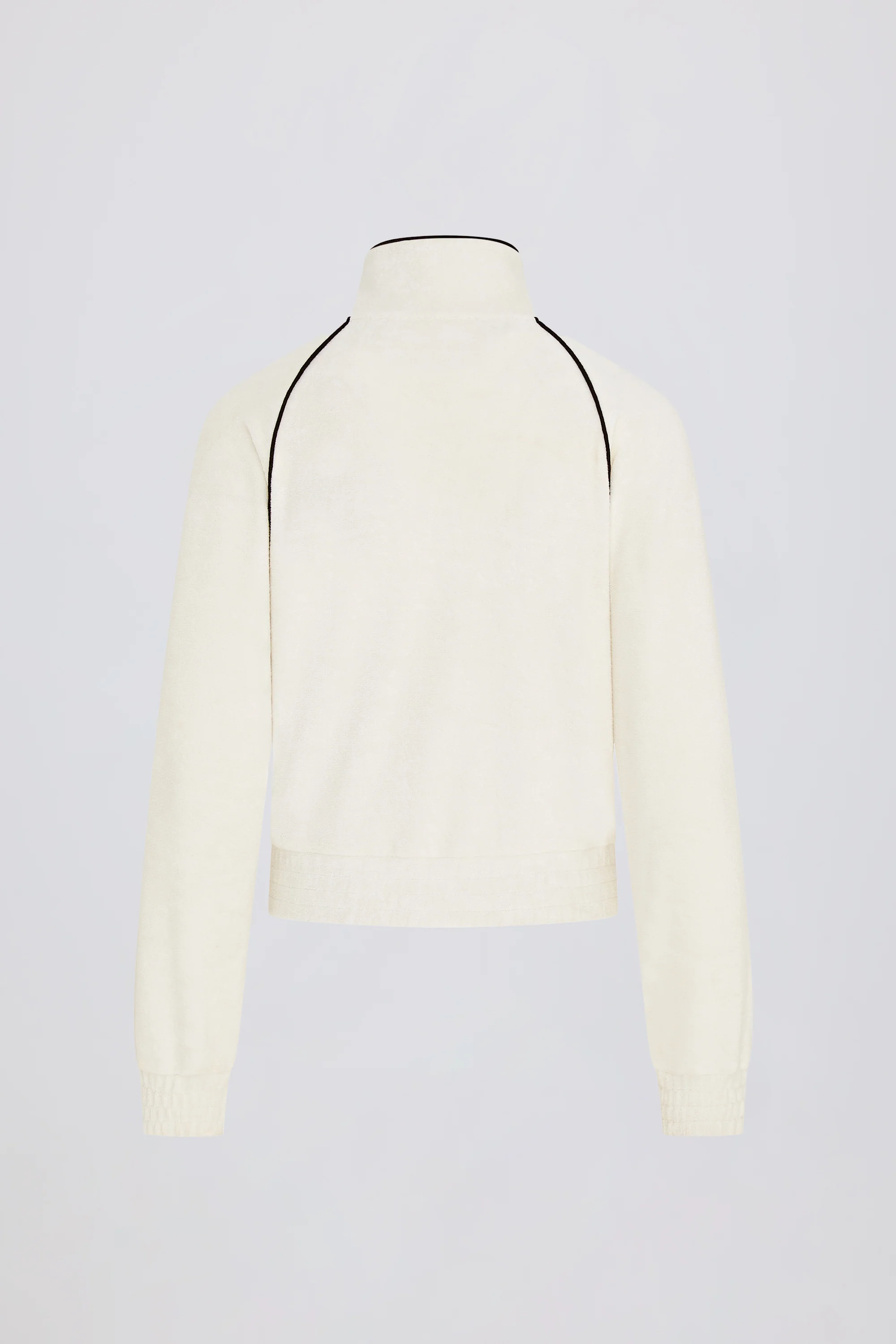 Terry Towelling Zip-Up Cropped Sweatshirt in Ivory - Image 2
