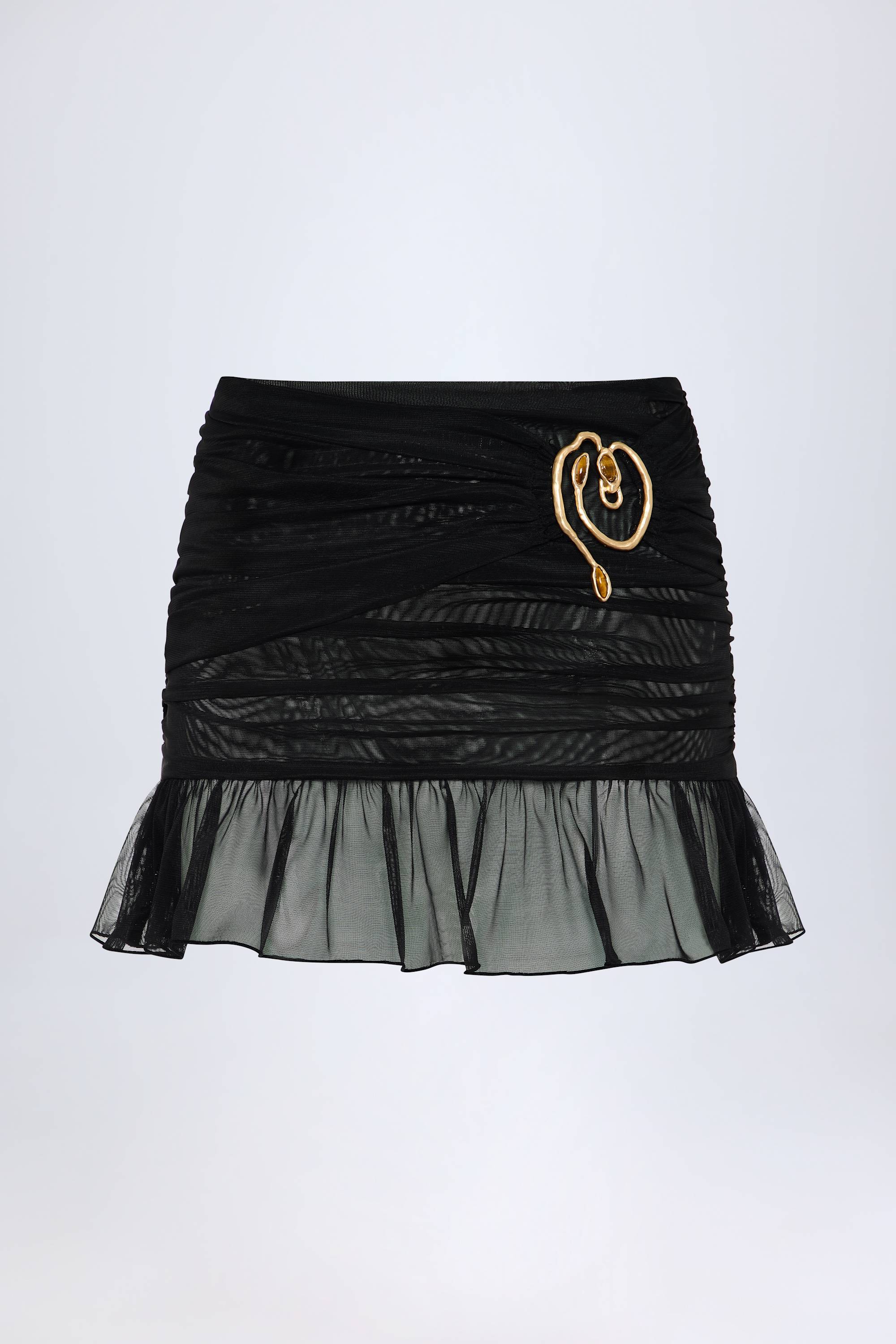 Hardware-Detail Ruffled Mid-Rise Mini Skirt in Black - Image 4