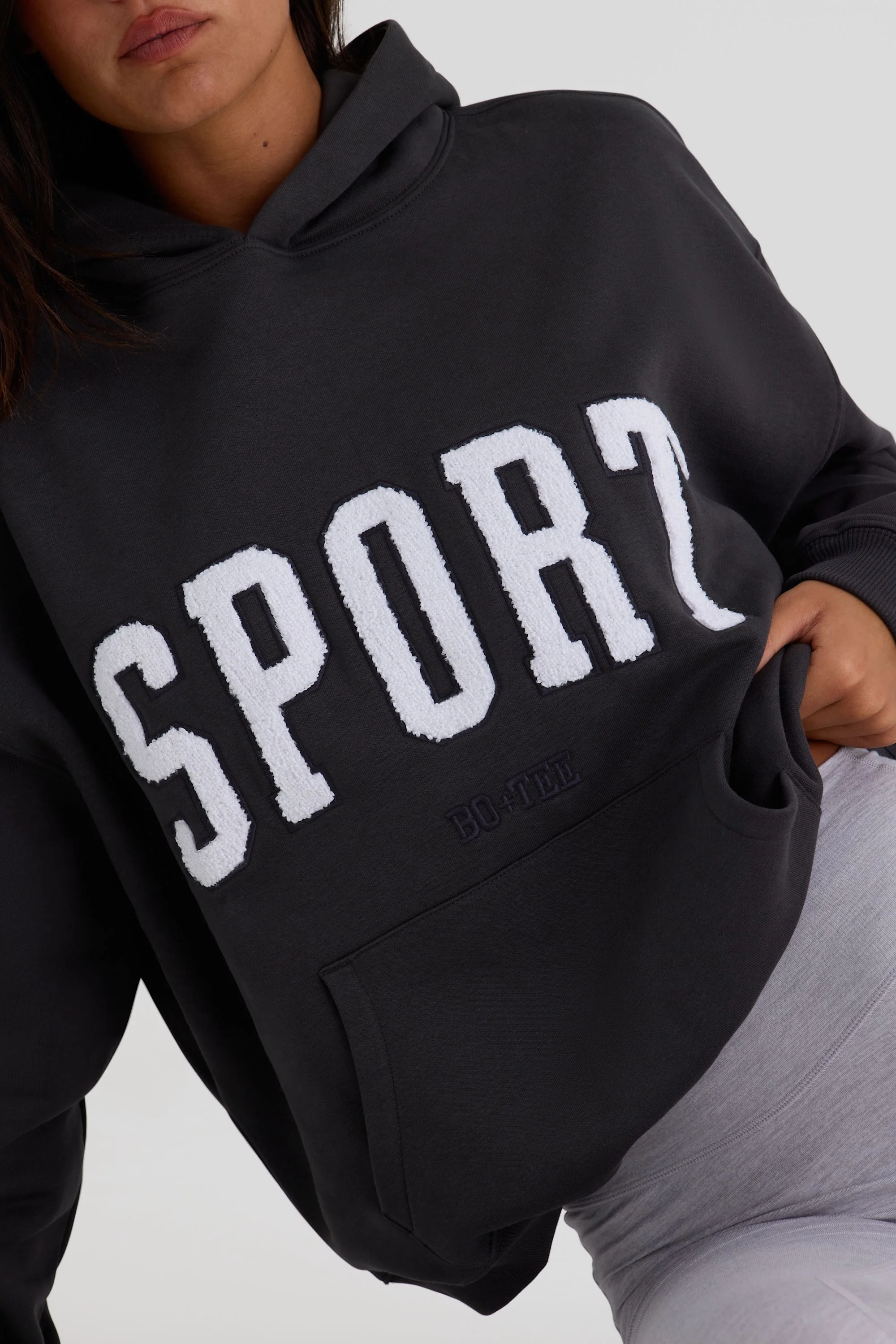Soft Cotton Fleece Oversized Hoodie in Black - Image 3