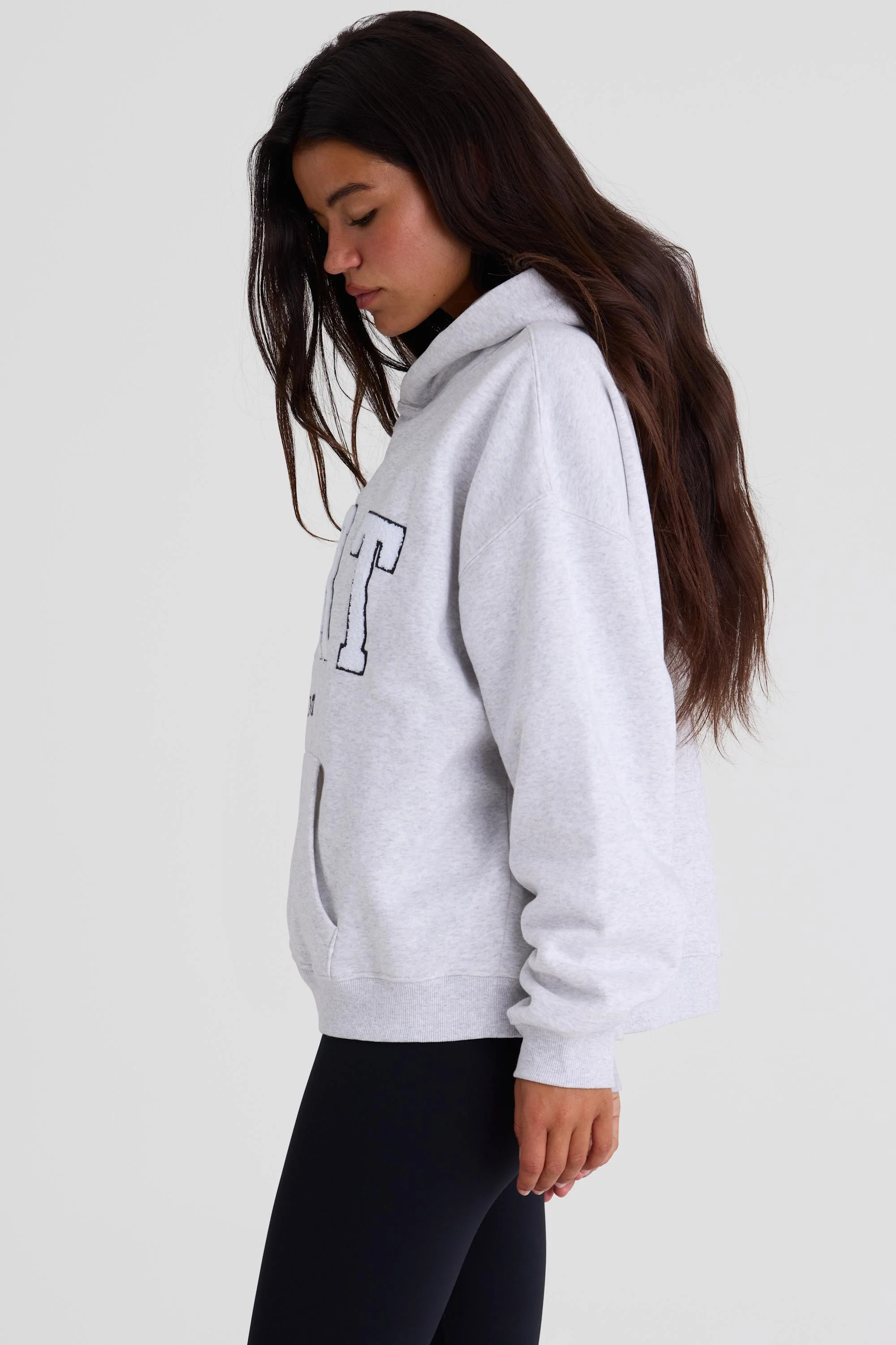 Soft Cotton Fleece Oversized Hoodie in Marl Grey - Image 3