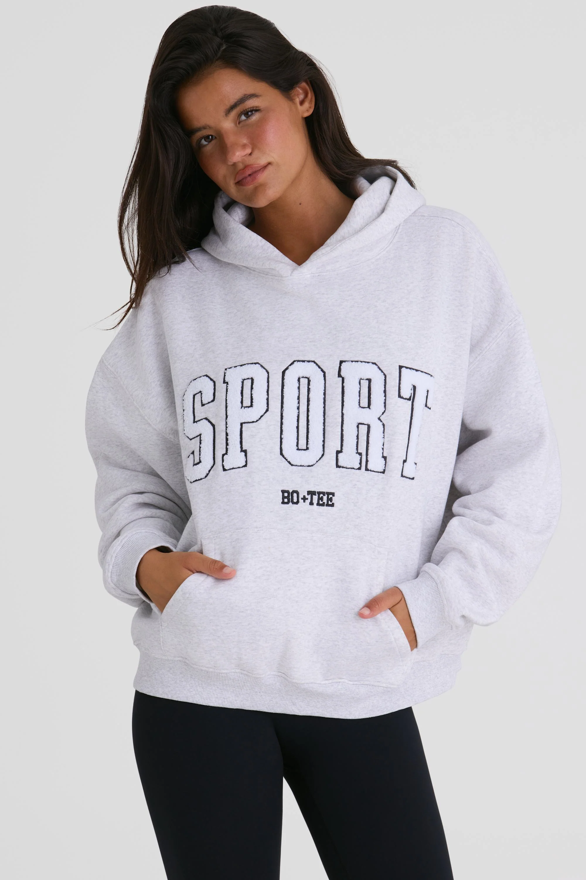 Soft Cotton Fleece Oversized Hoodie in Marl Grey - Image 4